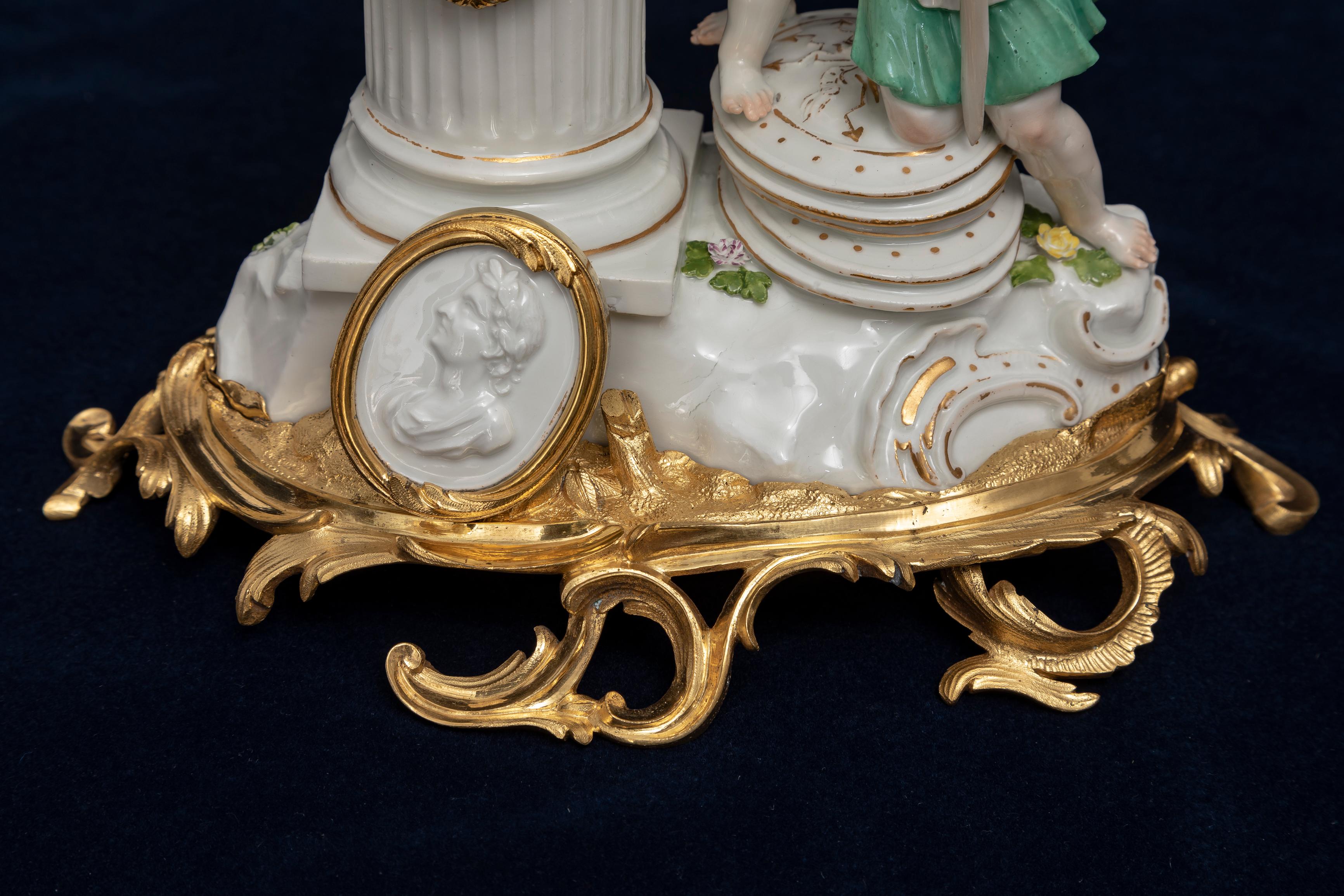 An Important Rare 18th C. Ormolu Mounted Meissen Porcelain Putti Clock Grouping For Sale 9