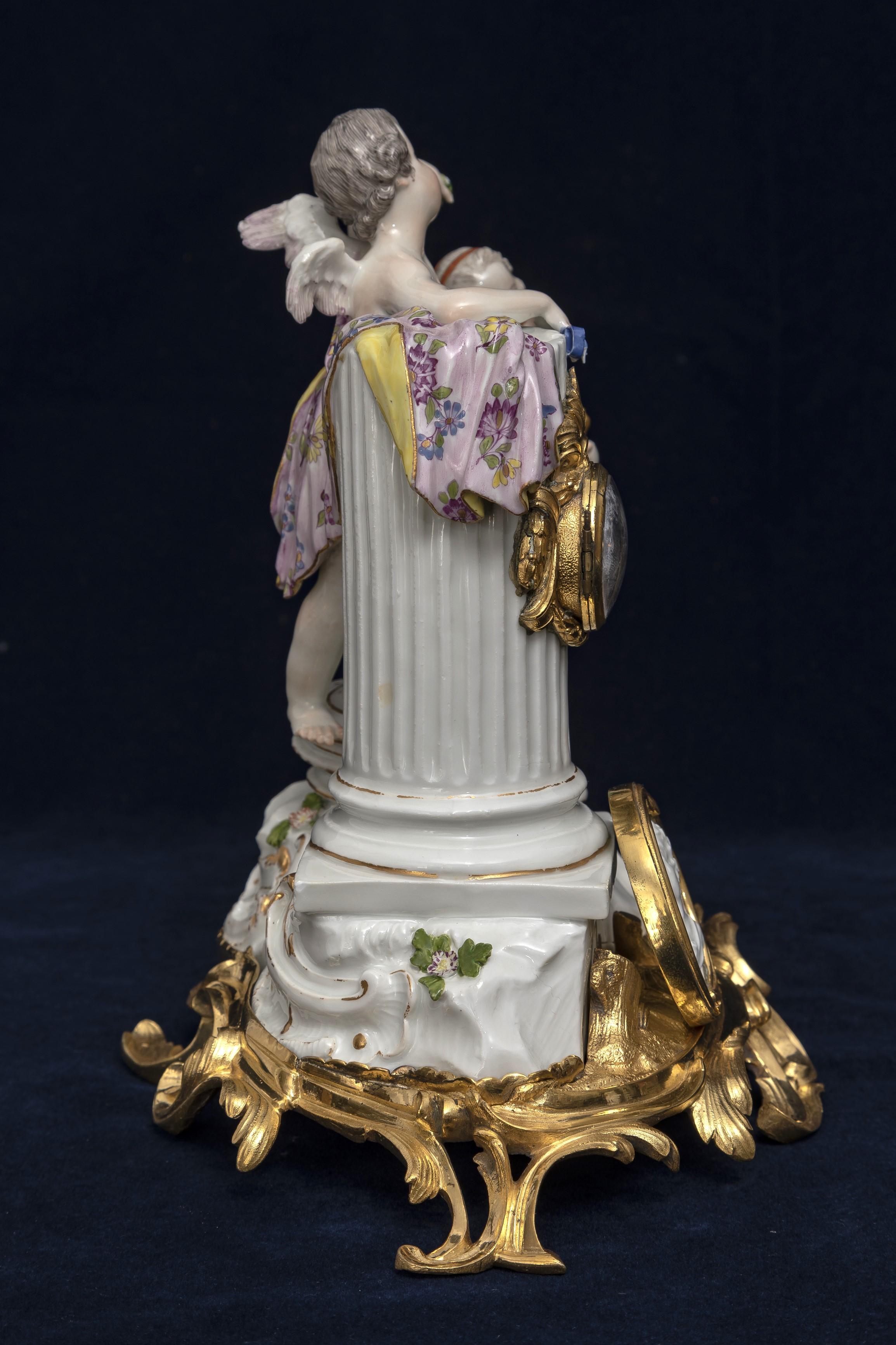 Hand-Crafted An Important Rare 18th C. Ormolu Mounted Meissen Porcelain Putti Clock Grouping For Sale