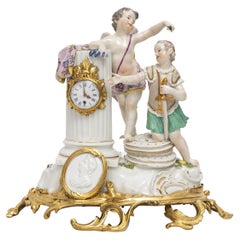 An Important Rare 18th C. Ormolu Mounted Meissen Porcelain Putti Clock Grouping