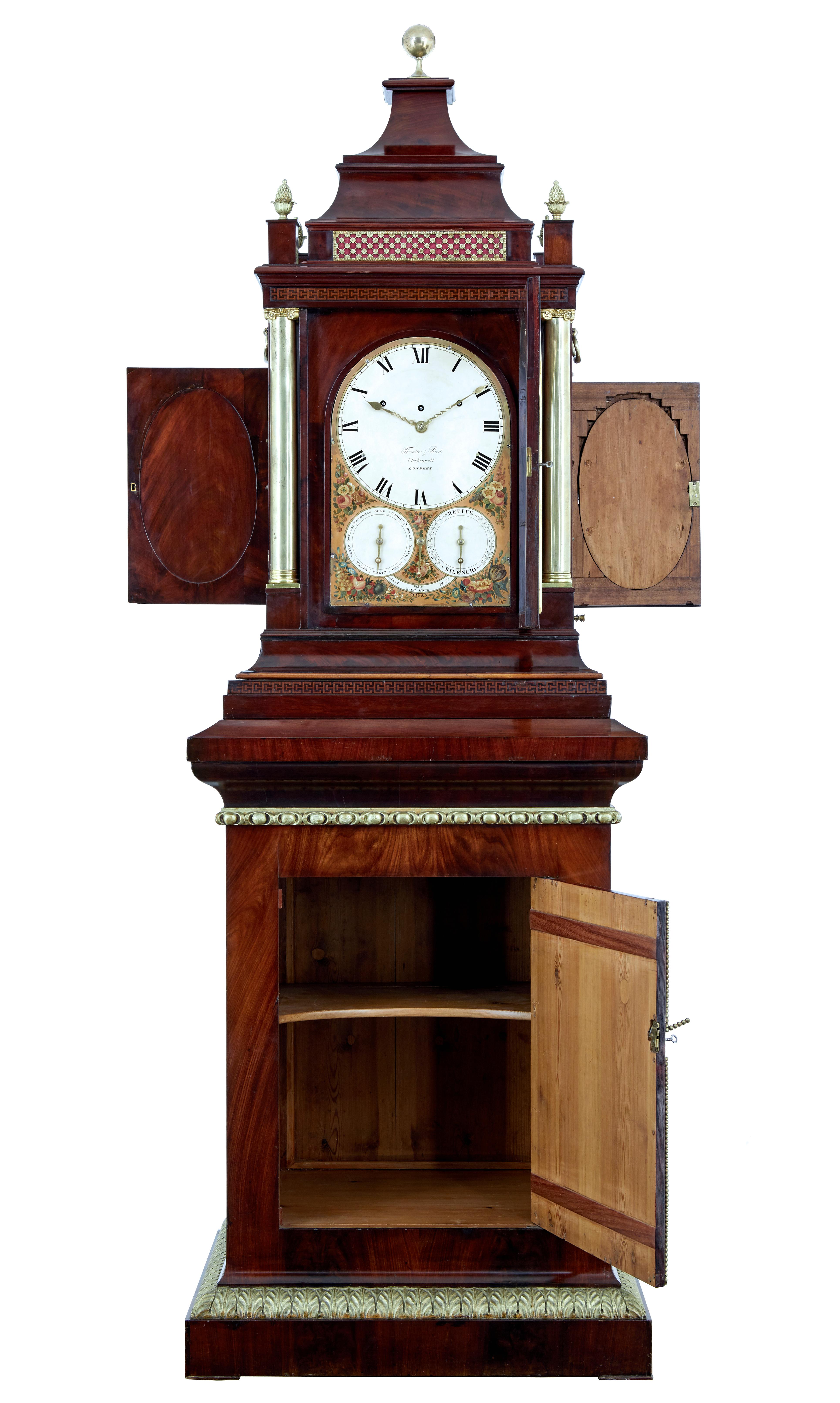English Important Regency Period Mahogany Case Musical Organ Clock