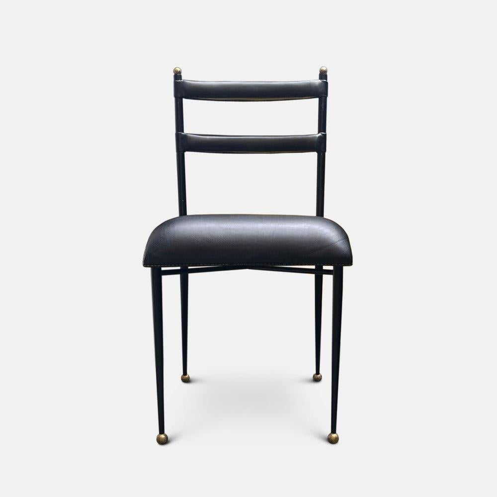 Importante set di 12 sedie da pranzo in pelle Stitch by Jacques Adnet in vendita 5