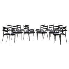 Important Set of 12 Saddle Stitched Leather Dining Chairs by Jacques Adnet