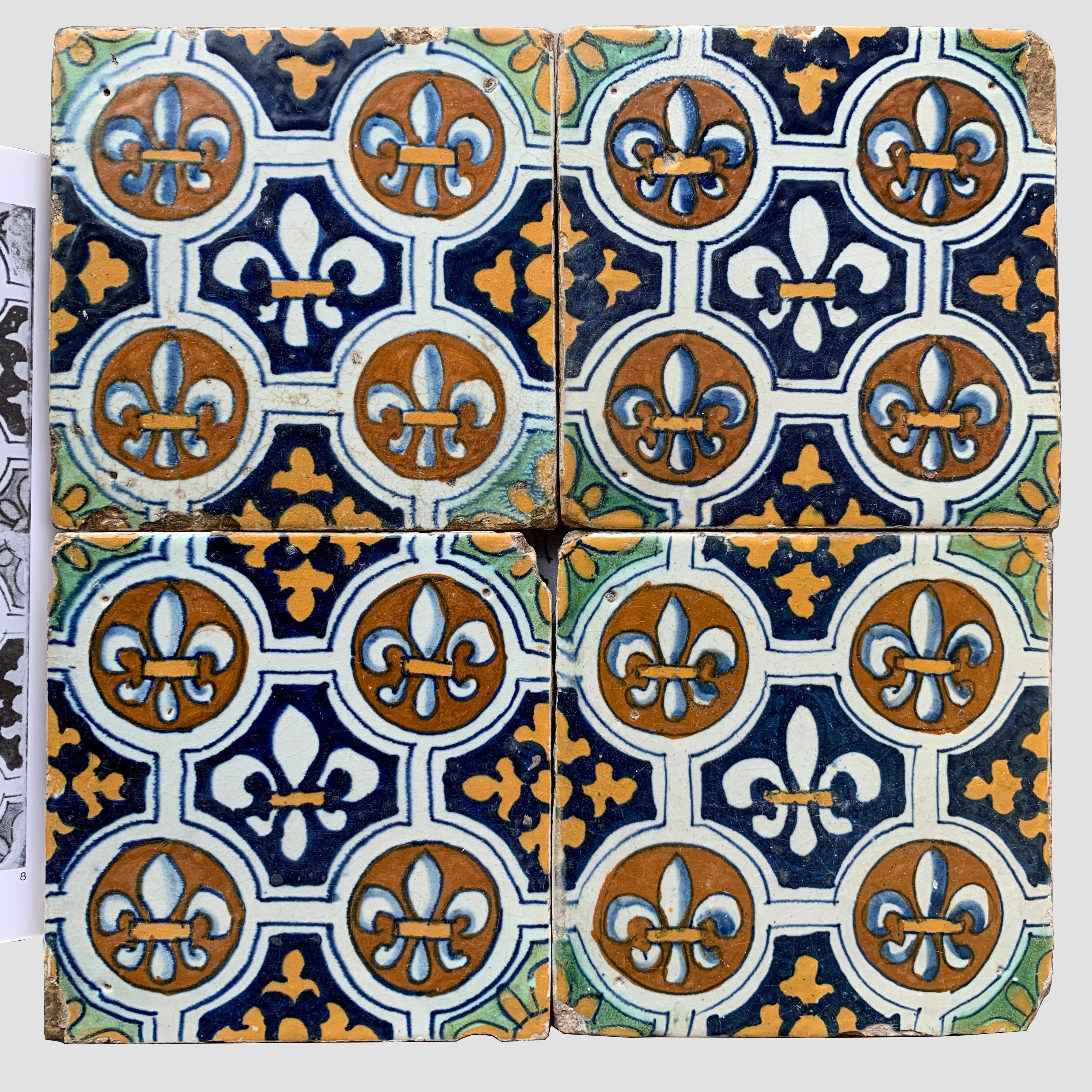 Important Set of 15 Dutch Delft Tiles with Fleur De Lis Design, 17th Century 3