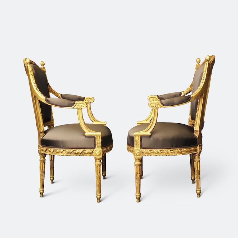 Giltwood Set of Four Louis XVI Gilt Chairs, Circa 1780 For Sale