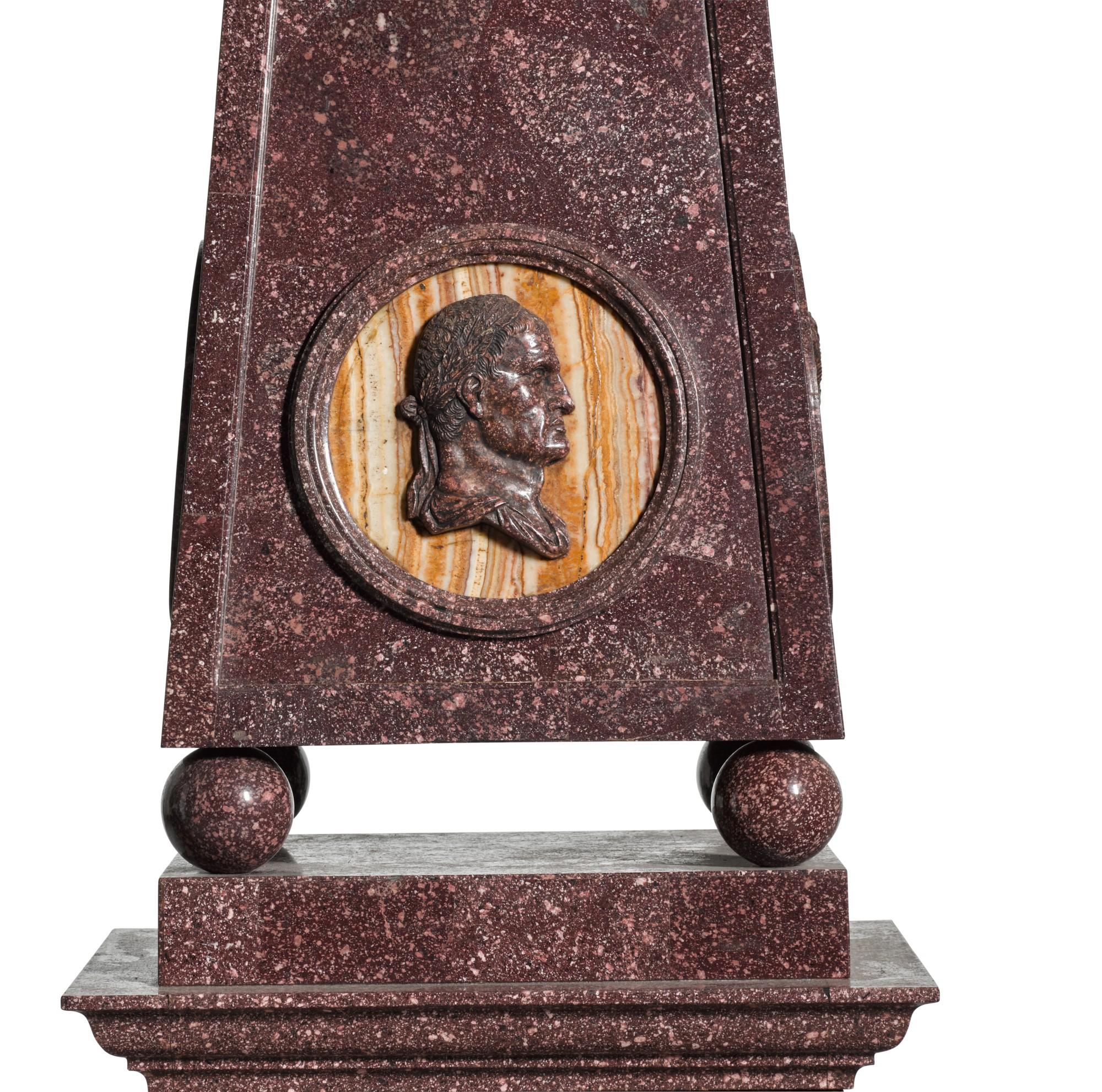 Neoclassical Important Set of Four Large Porphyry Obelisks For Sale