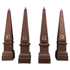 Vintage Important Set of Four Large Porphyry Obelisks