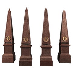 Important Set of Four Large Porphyry Obelisks