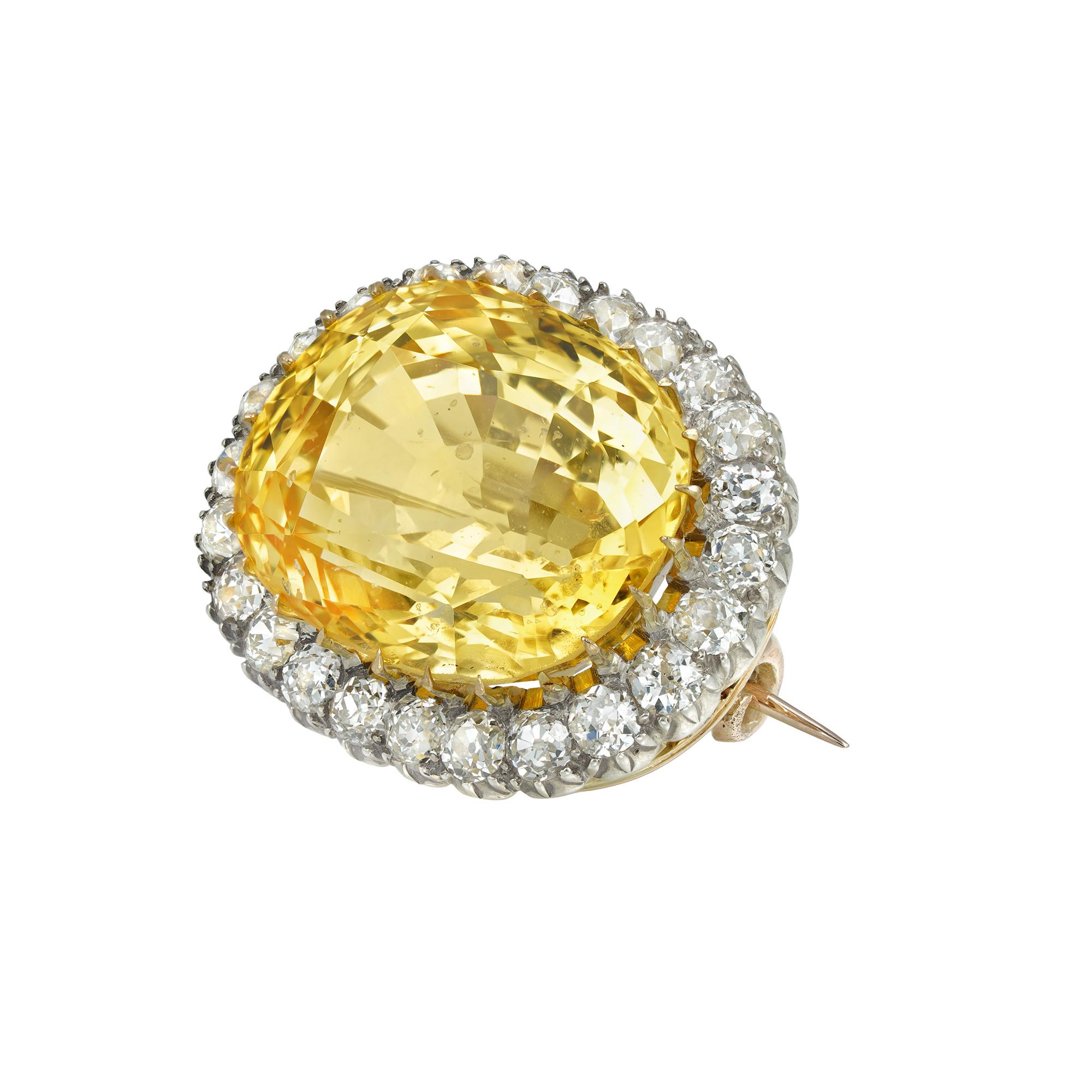 Gelbe Saphir- und Diamant-Cluster-Brosche/Ring (Spätviktorianisch) im Angebot