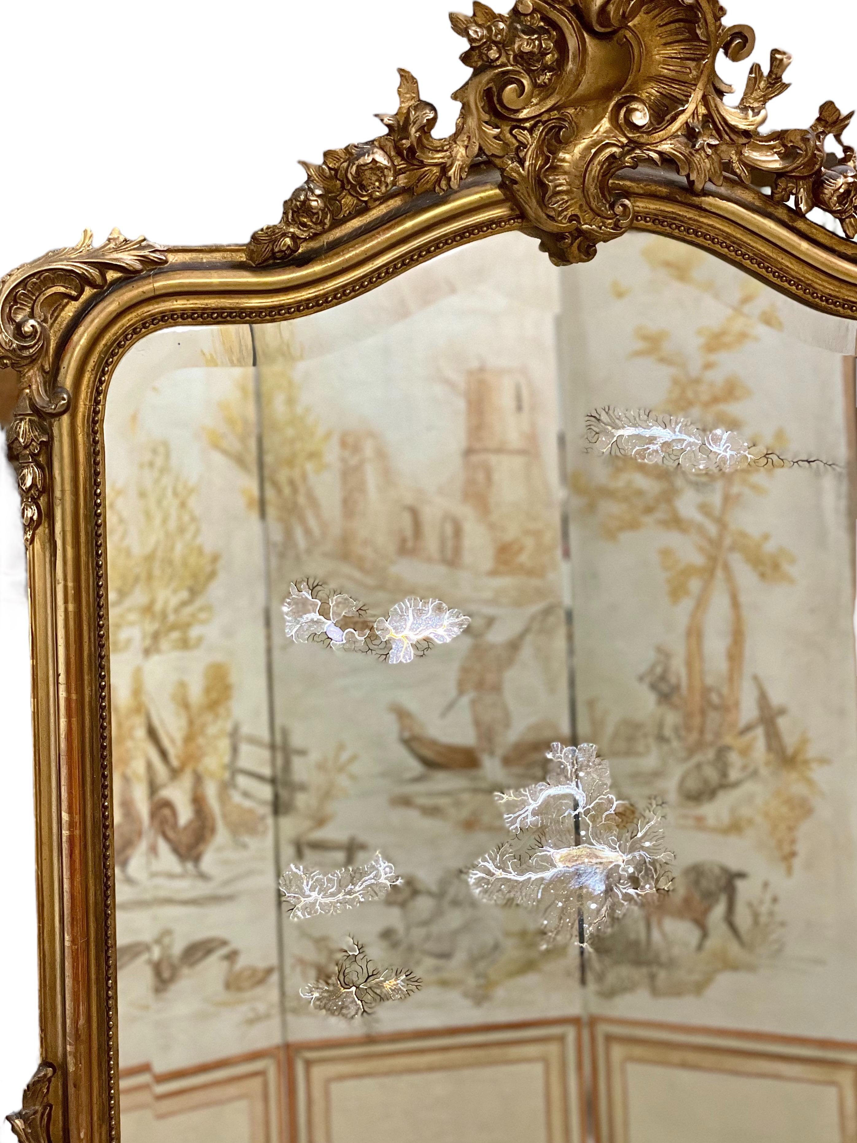 French 19th Century Louis XV Style Gilt Overmantel Mirror For Sale