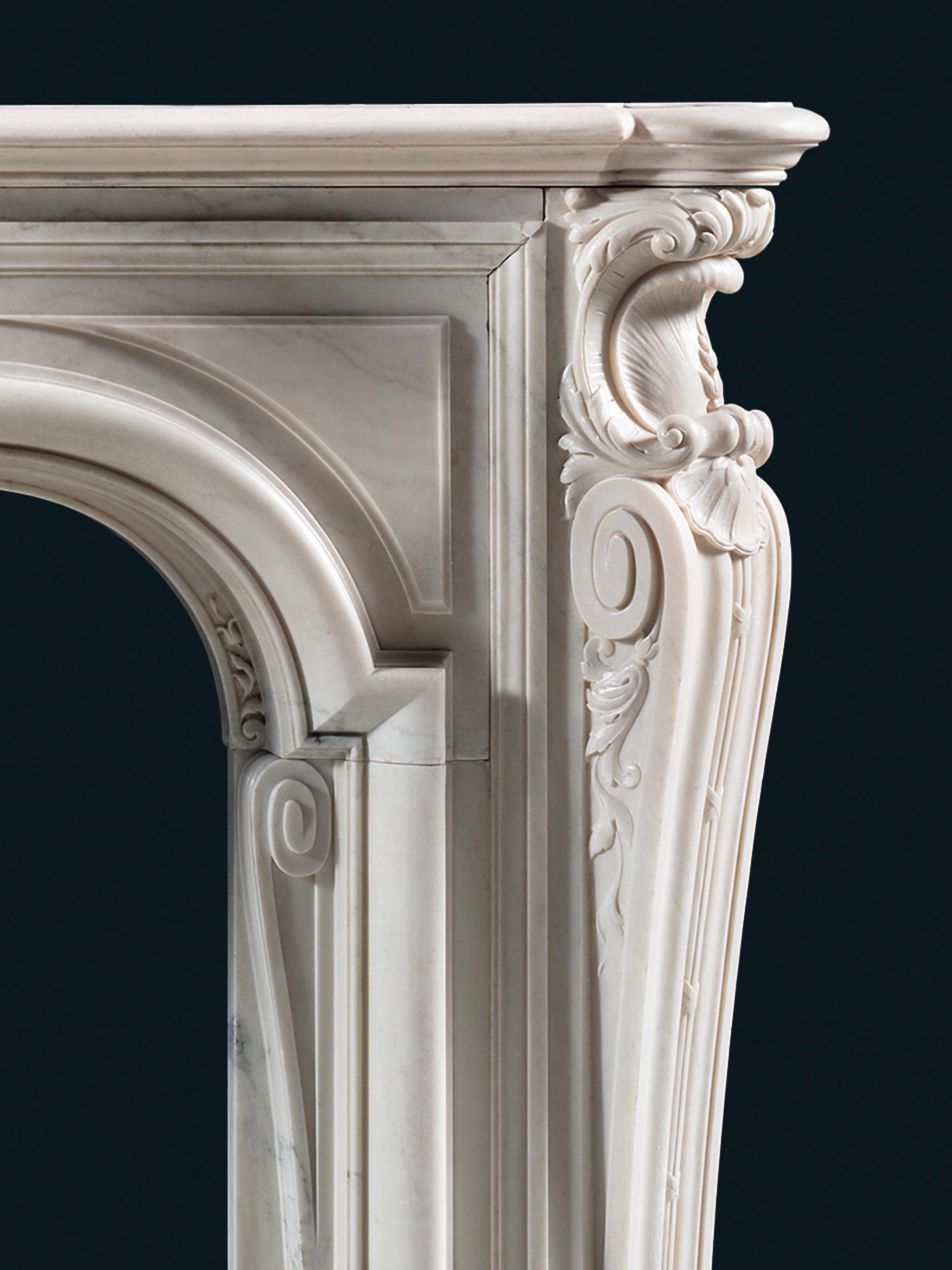 French An Imposing and Important antique Louis XV Period Statuary Marble Chimneypiece For Sale