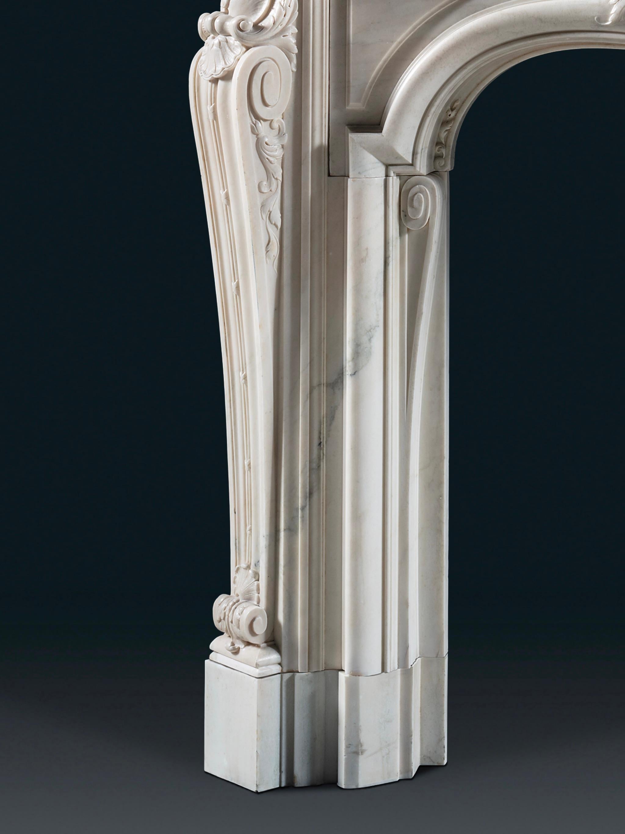 Carved An Imposing and Important antique Louis XV Period Statuary Marble Chimneypiece For Sale