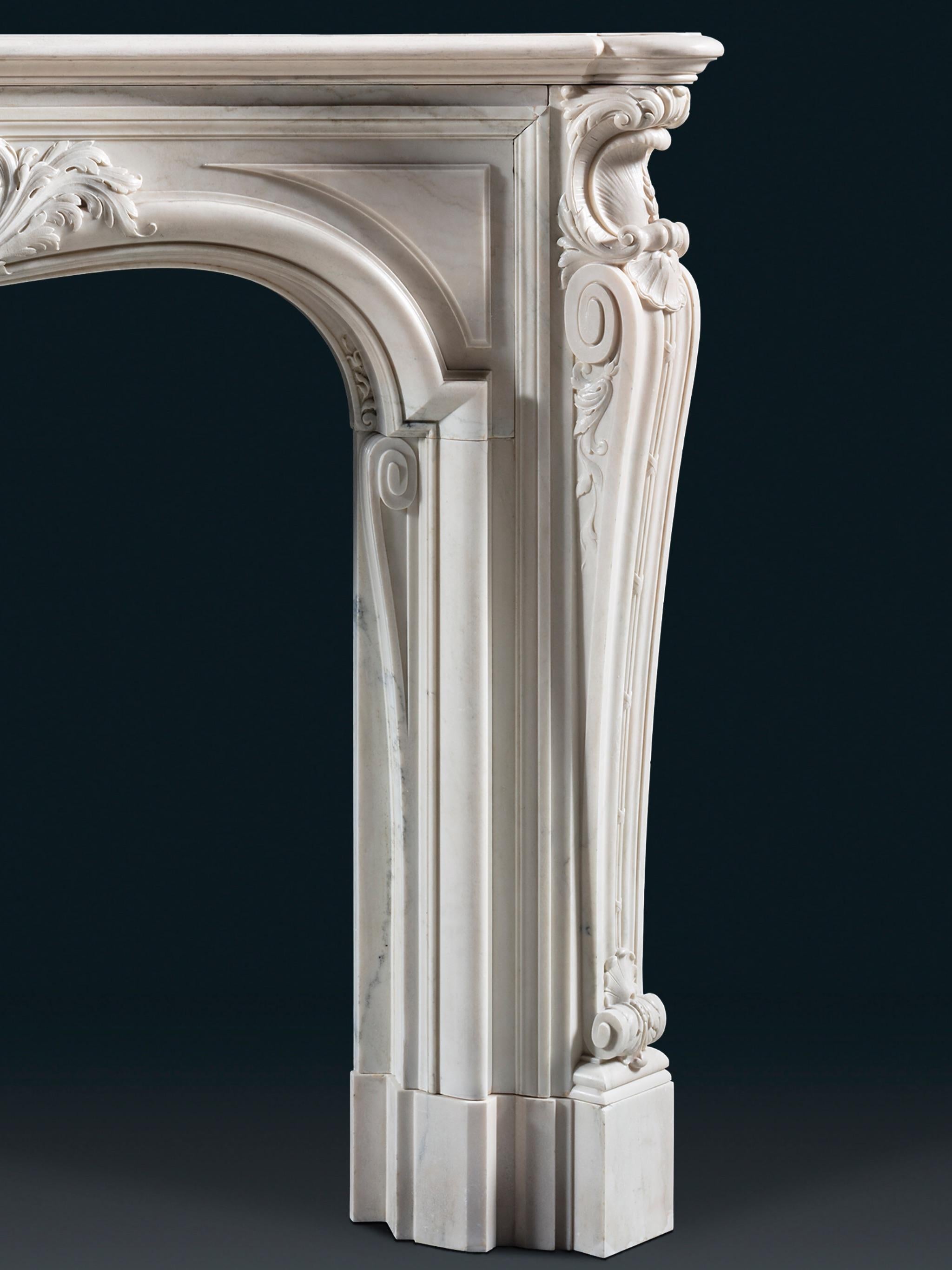 18th Century and Earlier An Imposing and Important antique Louis XV Period Statuary Marble Chimneypiece For Sale