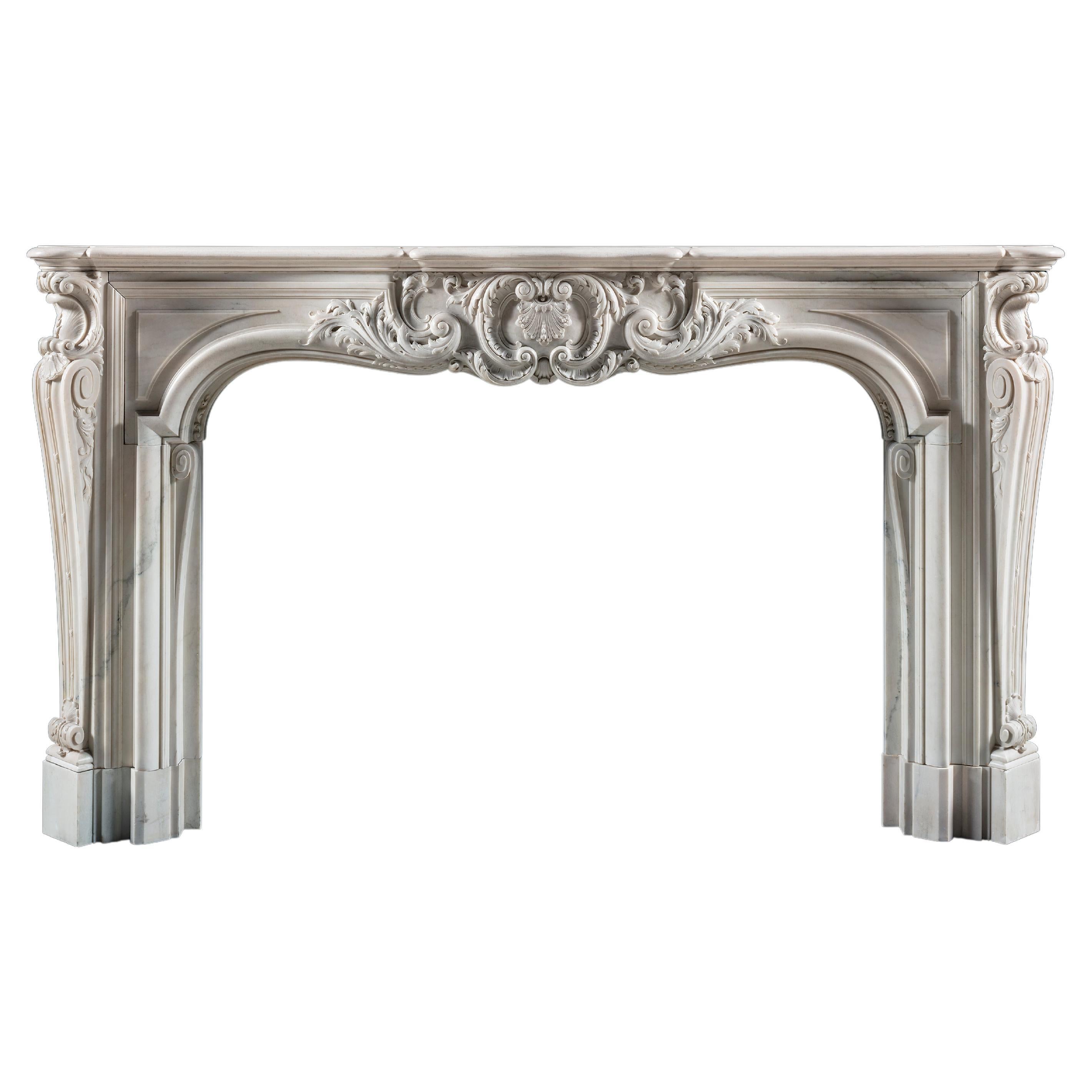 An Imposing and Important antique Louis XV Period Statuary Marble Chimneypiece For Sale