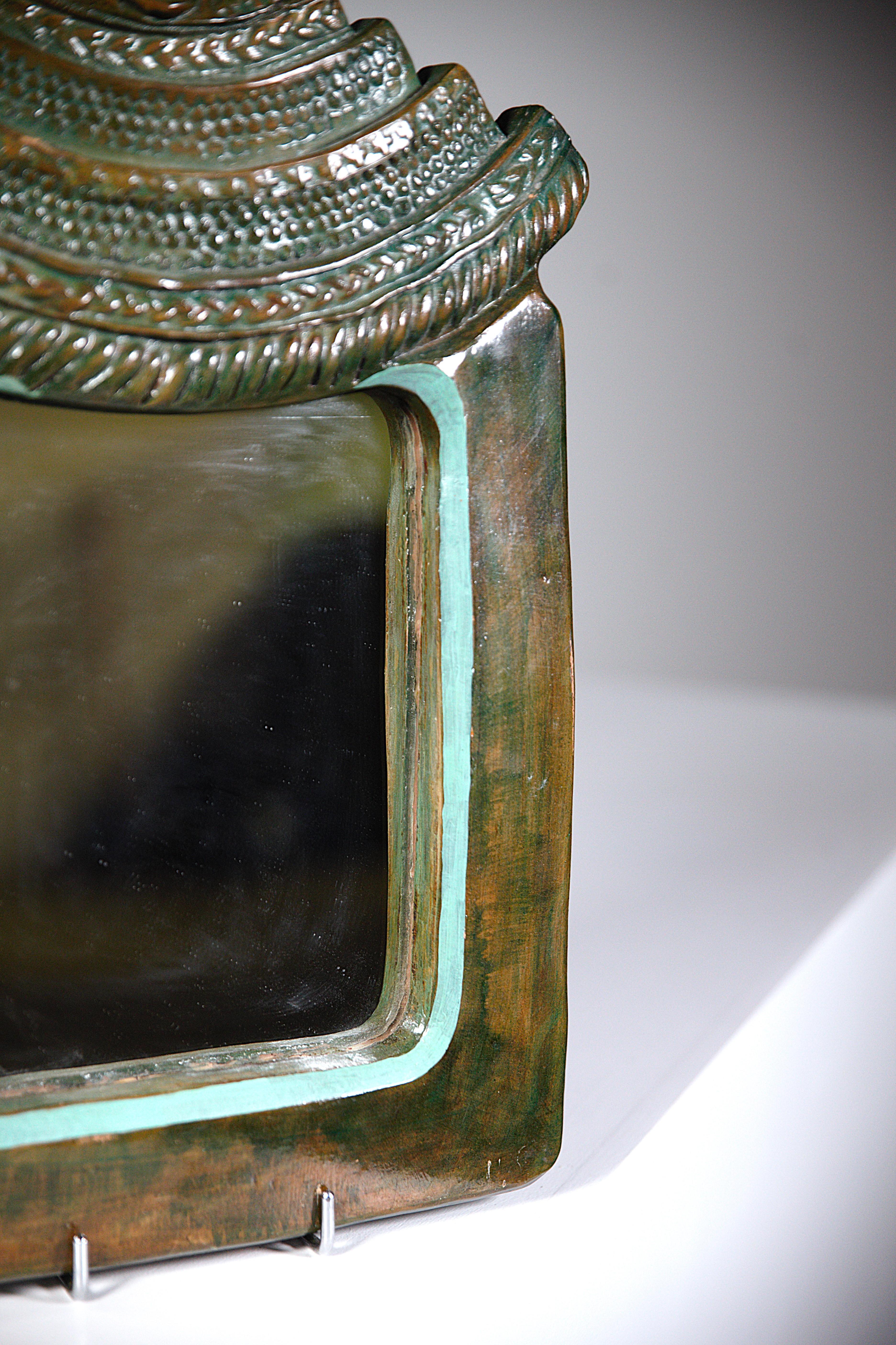Smaltato Un imponente specchio in ceramica di un artista anonimo Francia anni '70 in vendita