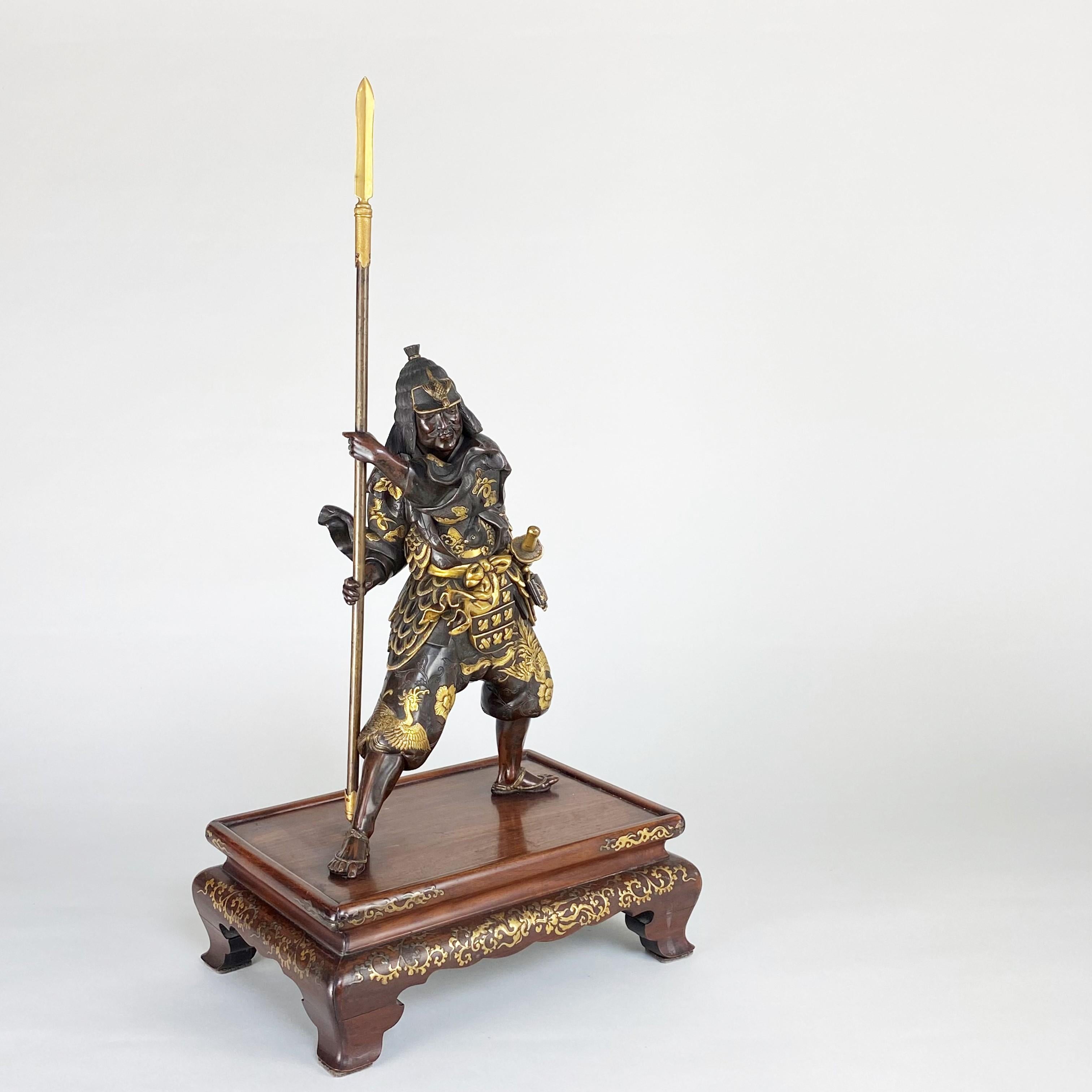 Carved Imposing Late 19th Century Japanese Bronze Okimono of a Samurai For Sale