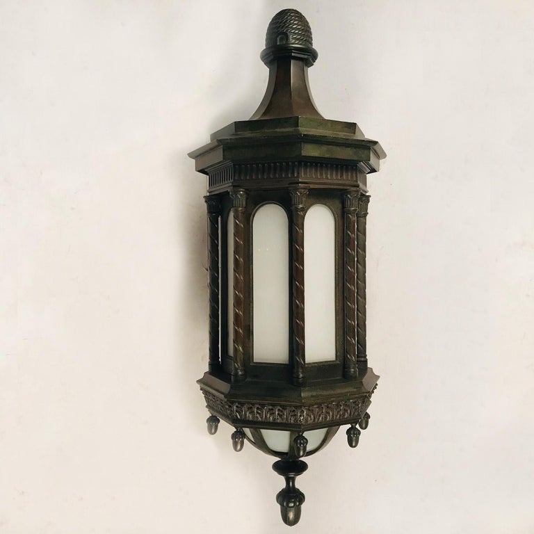 Imposing Pair of Bronze WallMounted Exterior Lanterns For Imposing Pair of Bronze WallMounted Exterior Lanterns For