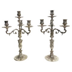 Used Pair of Renaissance Silvered Bronze Candelabras