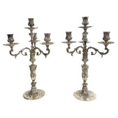 Pair of Renaissance Silvered Bronze Candelabras