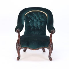 Imposing Velvet Upholstered Library Armchair with Continuous Arm, 19th C.