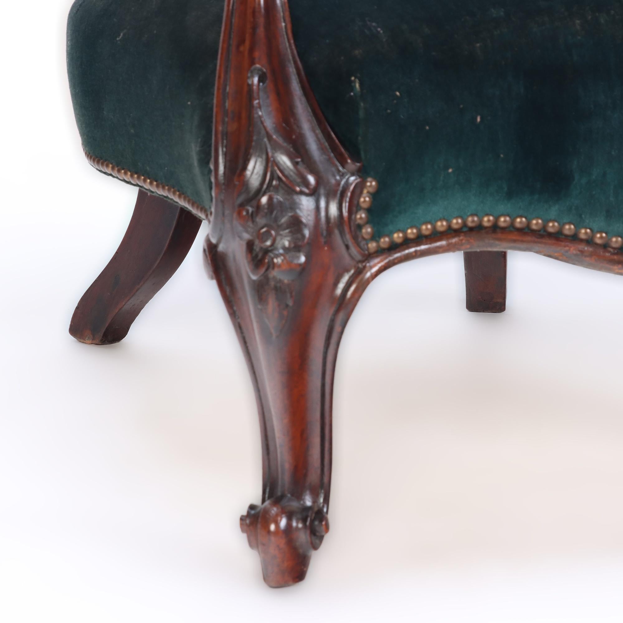 Imposing Velvet Upholstered Library Armchair with Continuous Arm, 19th C. For Sale 1