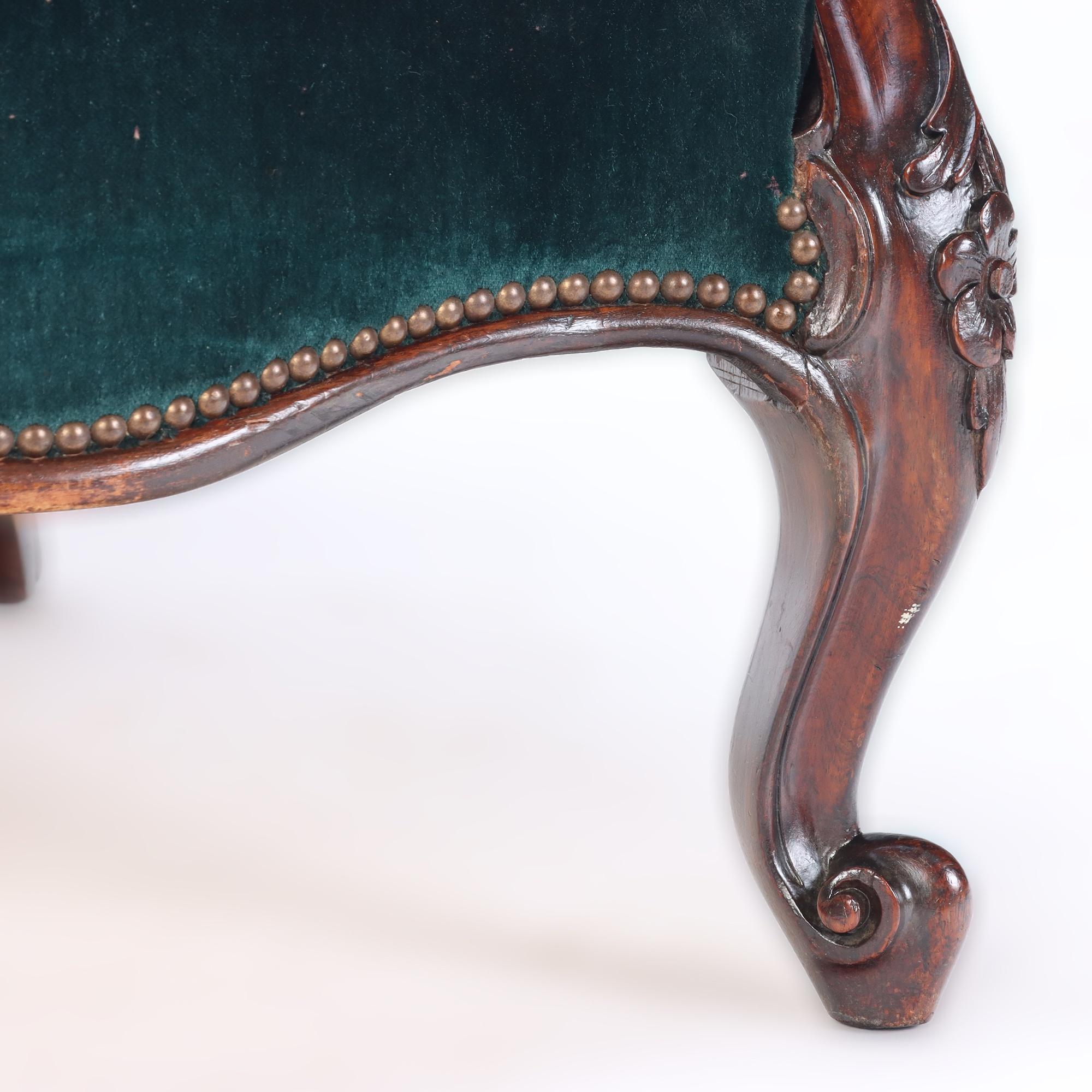 Imposing Velvet Upholstered Library Armchair with Continuous Arm, 19th C. For Sale 2