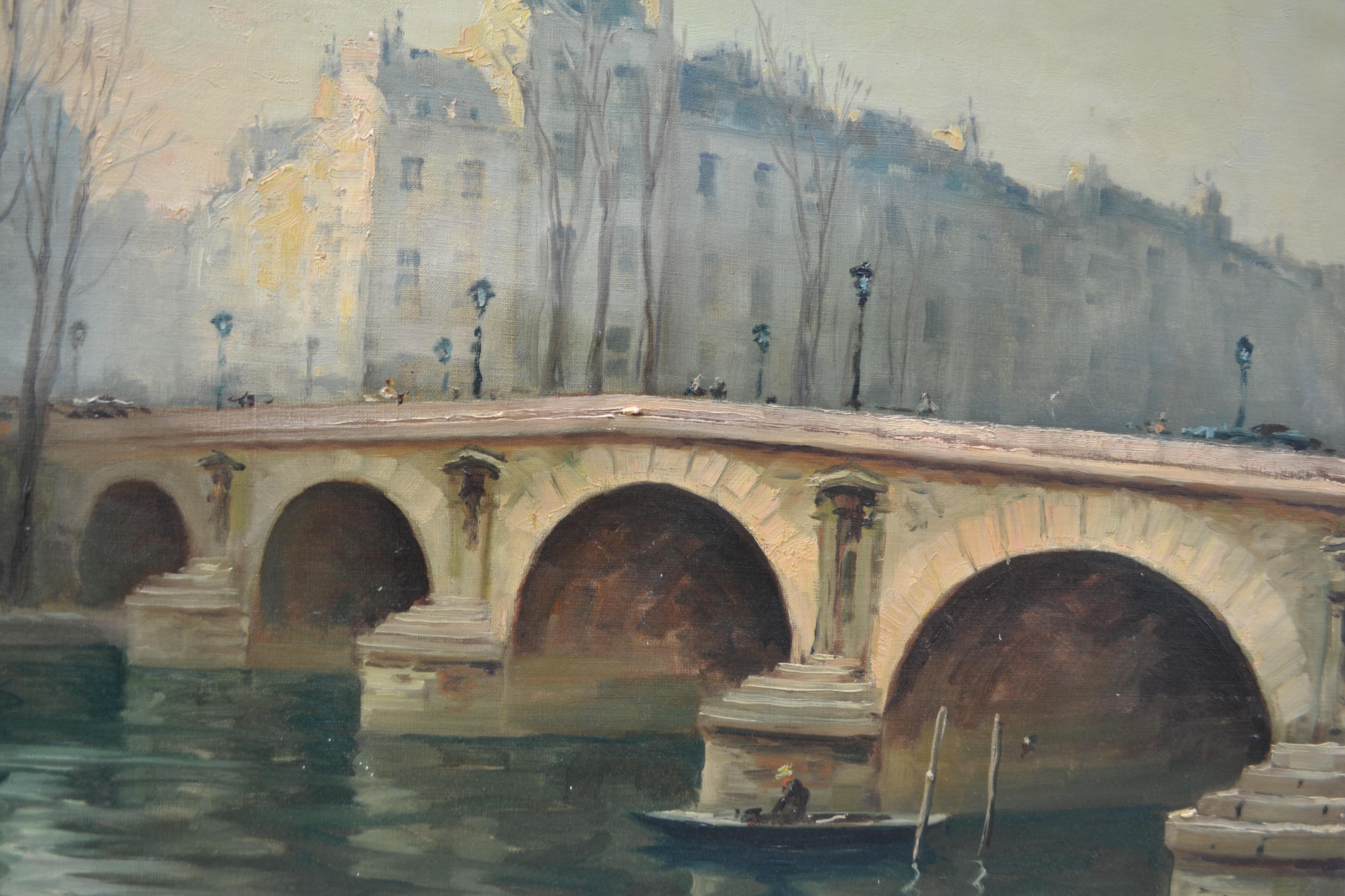 French Impressionist Style Painting of Le Pont Marie in Paris Signed Morgan For Sale