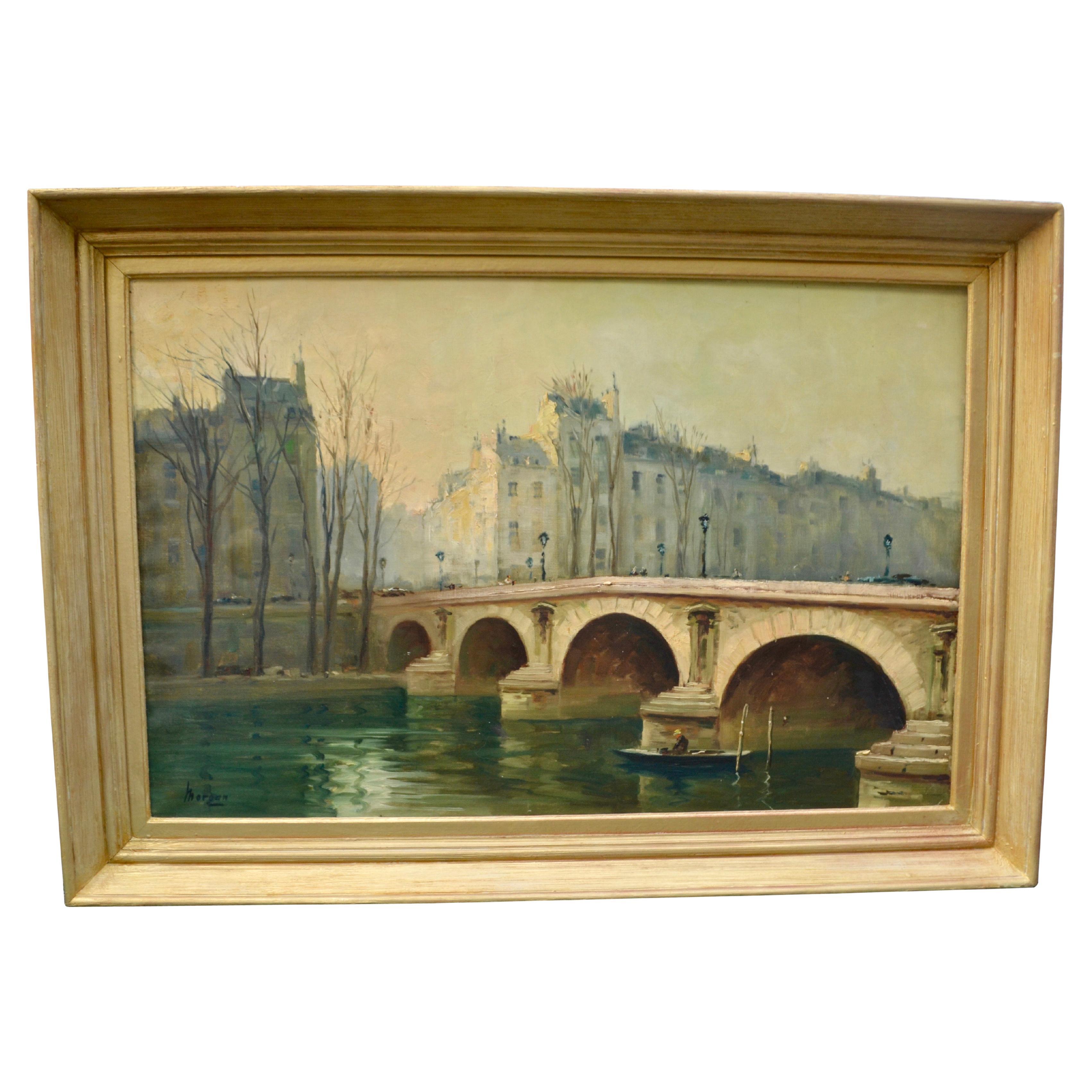 Peinture de style impressionniste du Pont Marie à Paris signée Morgan