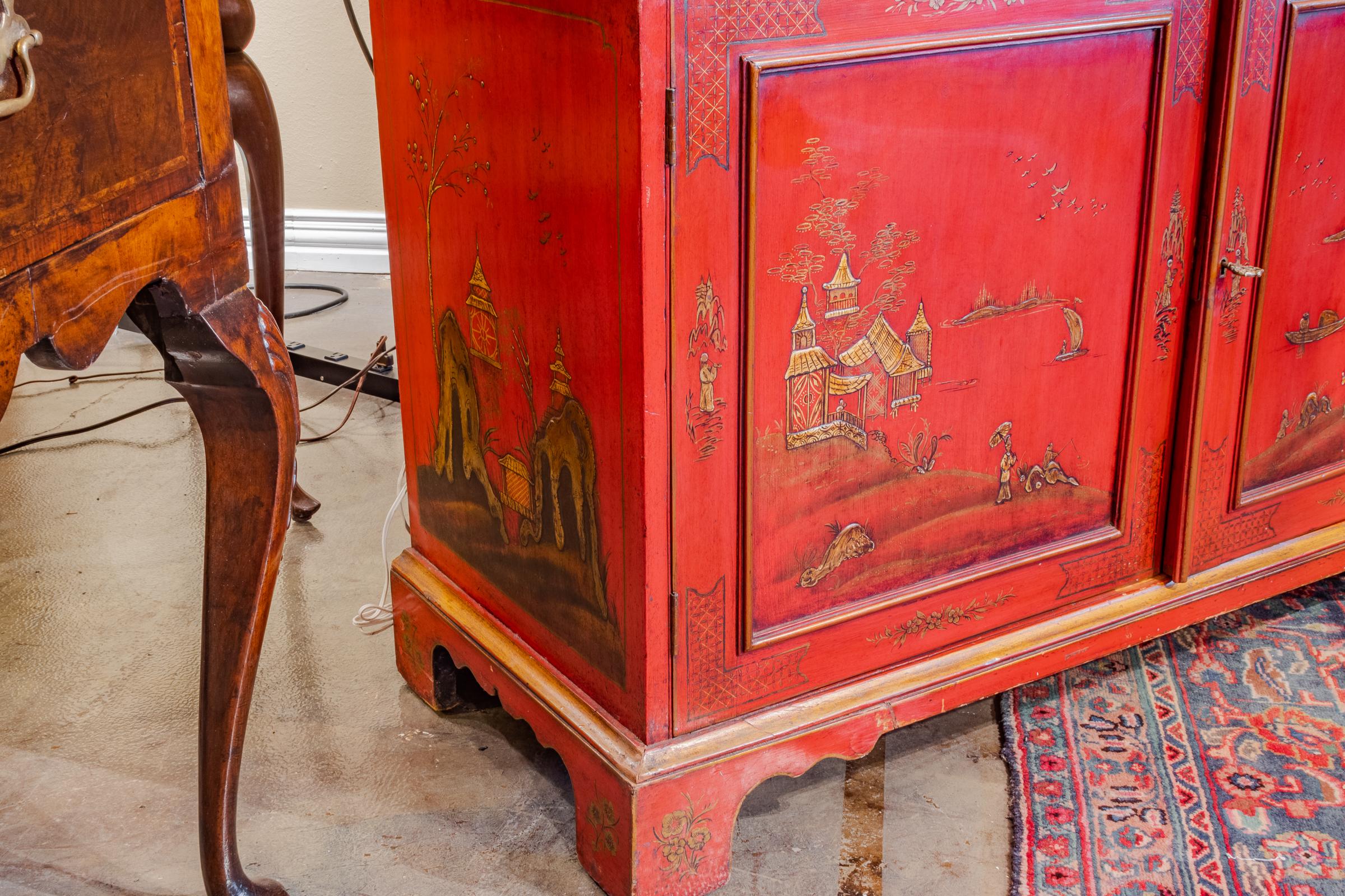 Impressive 18th Century Chinoiserie Red Lacquered Drop Front Secretary 5