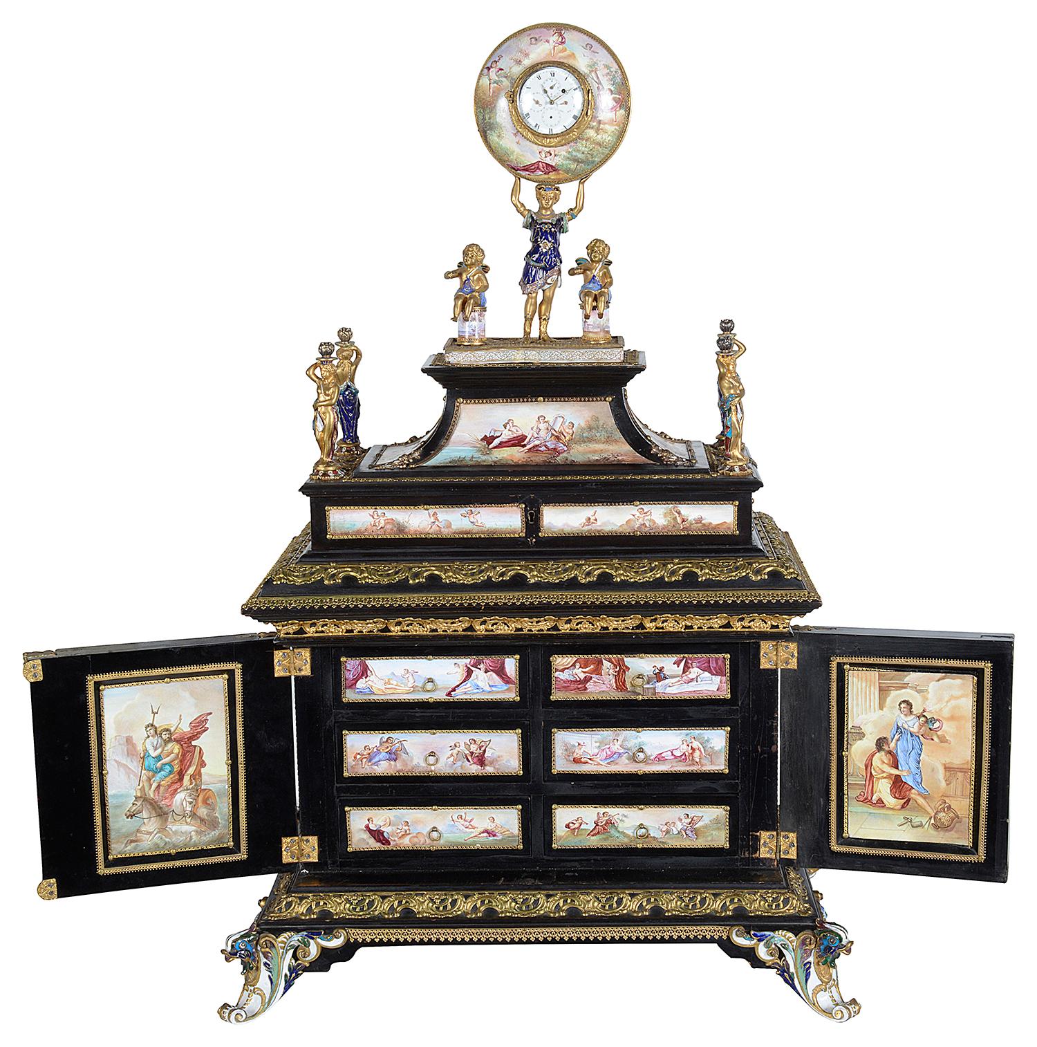 Austrian Impressive 19th Century Viennese Enamel Table Cabinet For Sale