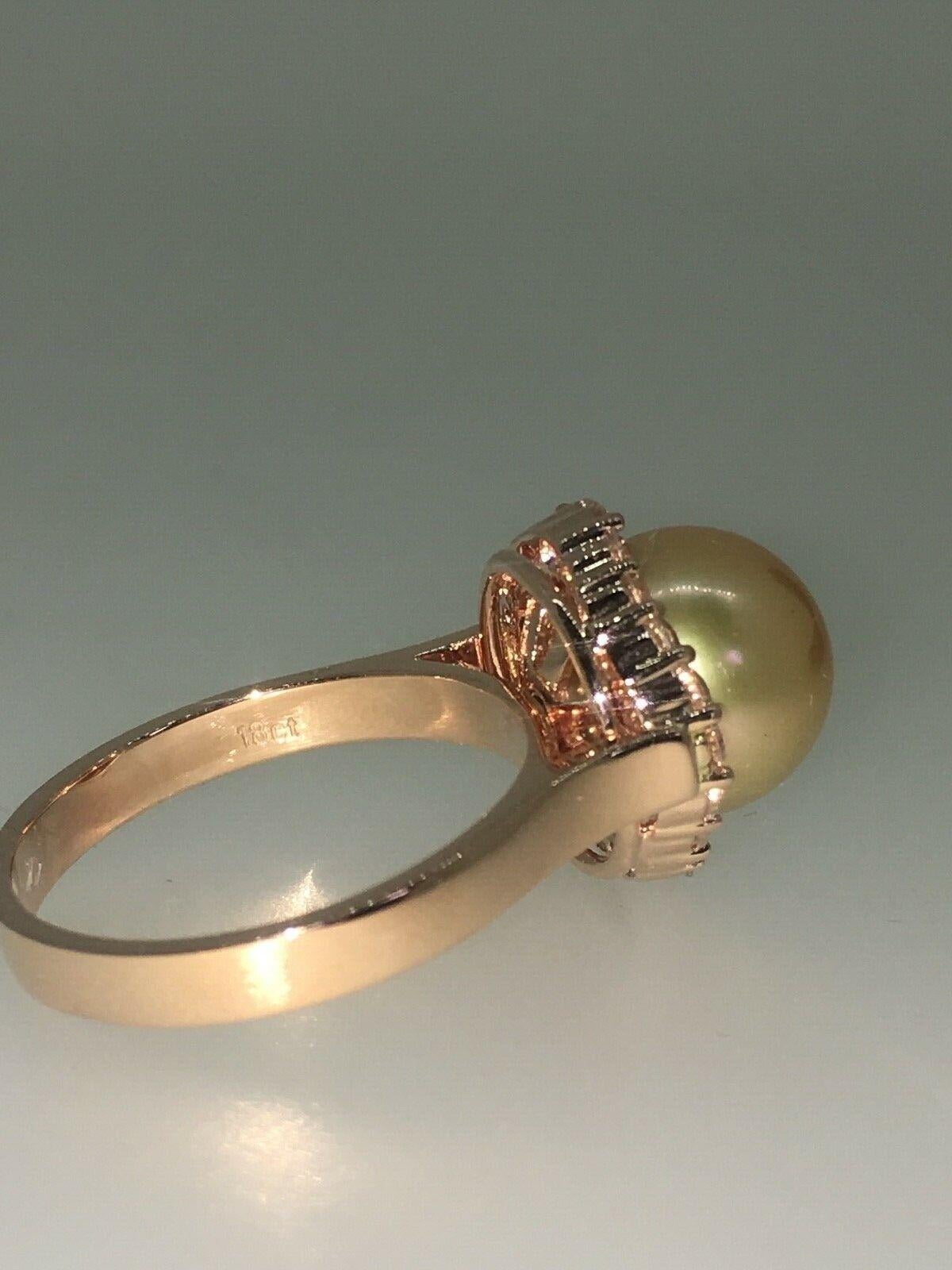 An Impressive 9.6mm Golden Pearl & Top Quality Diamond Ring in 18K Rose Gold For Sale 2