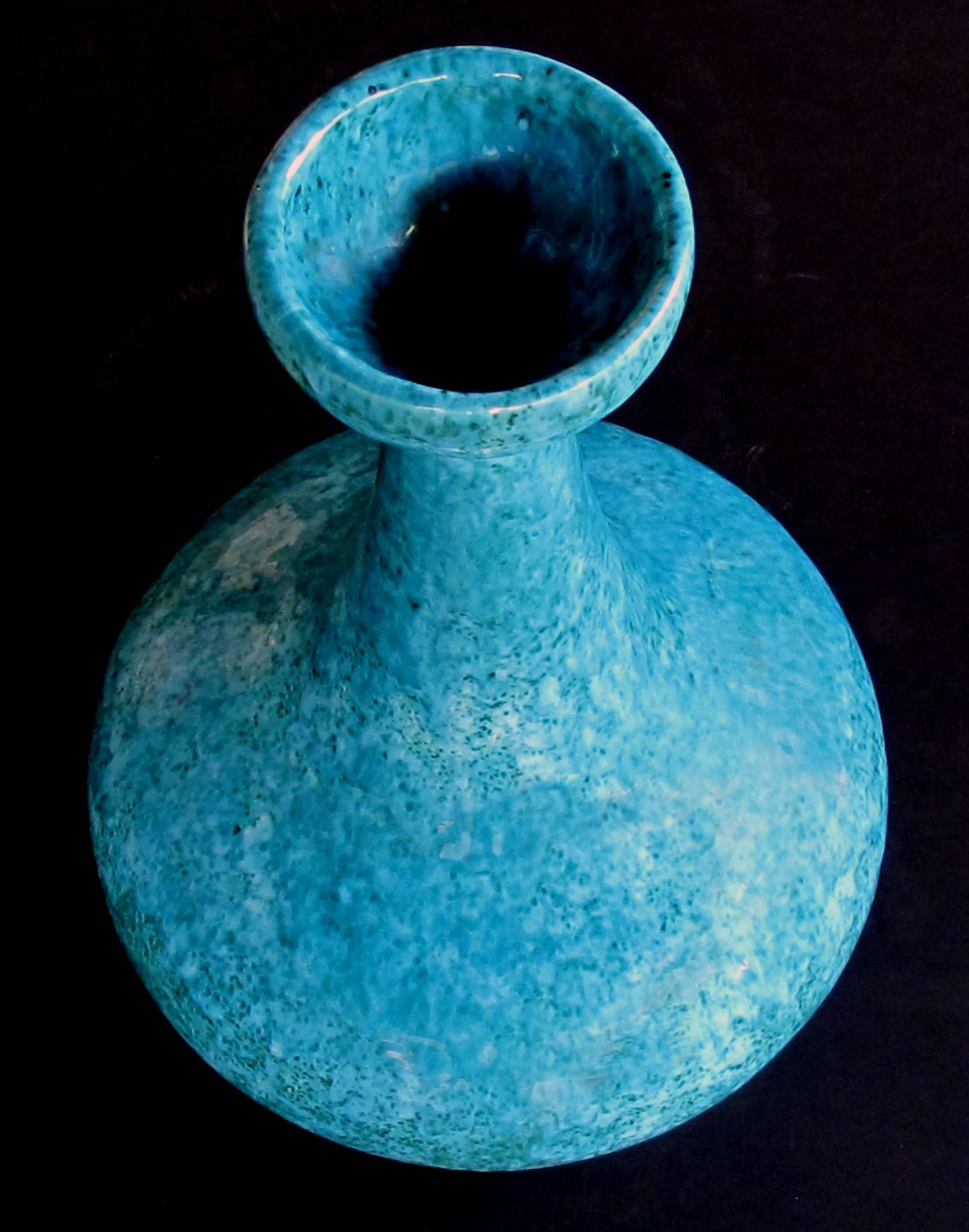Beeindruckende amerikanische Vase/Schale aus Jaru-Keramik in Flaschenform mit Tealglasur aus den 1960er Jahren (Moderne der Mitte des Jahrhunderts) im Angebot