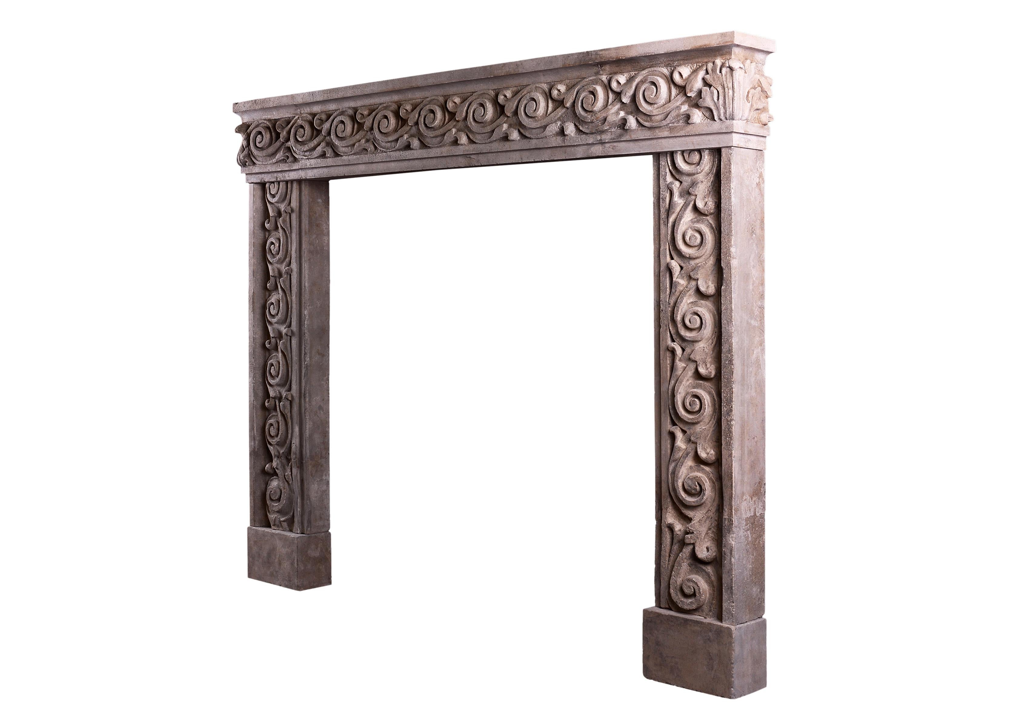 Impressive Carved Stone Italian Fireplace In Good Condition For Sale In London, GB