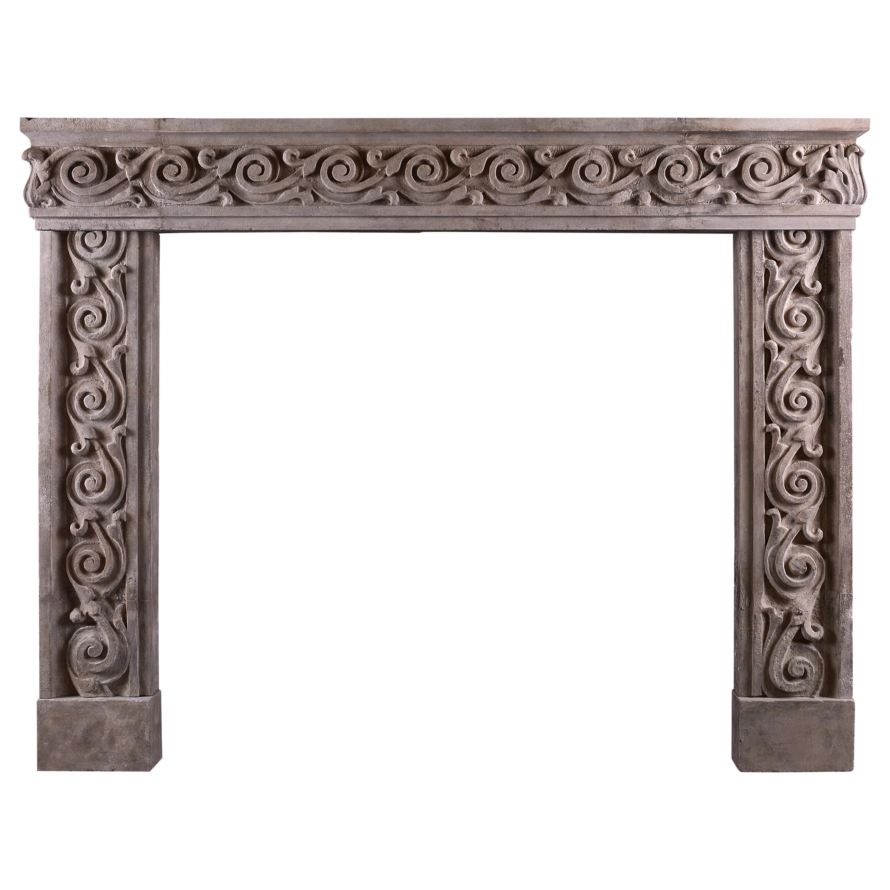 Impressive Carved Stone Italian Fireplace For Sale