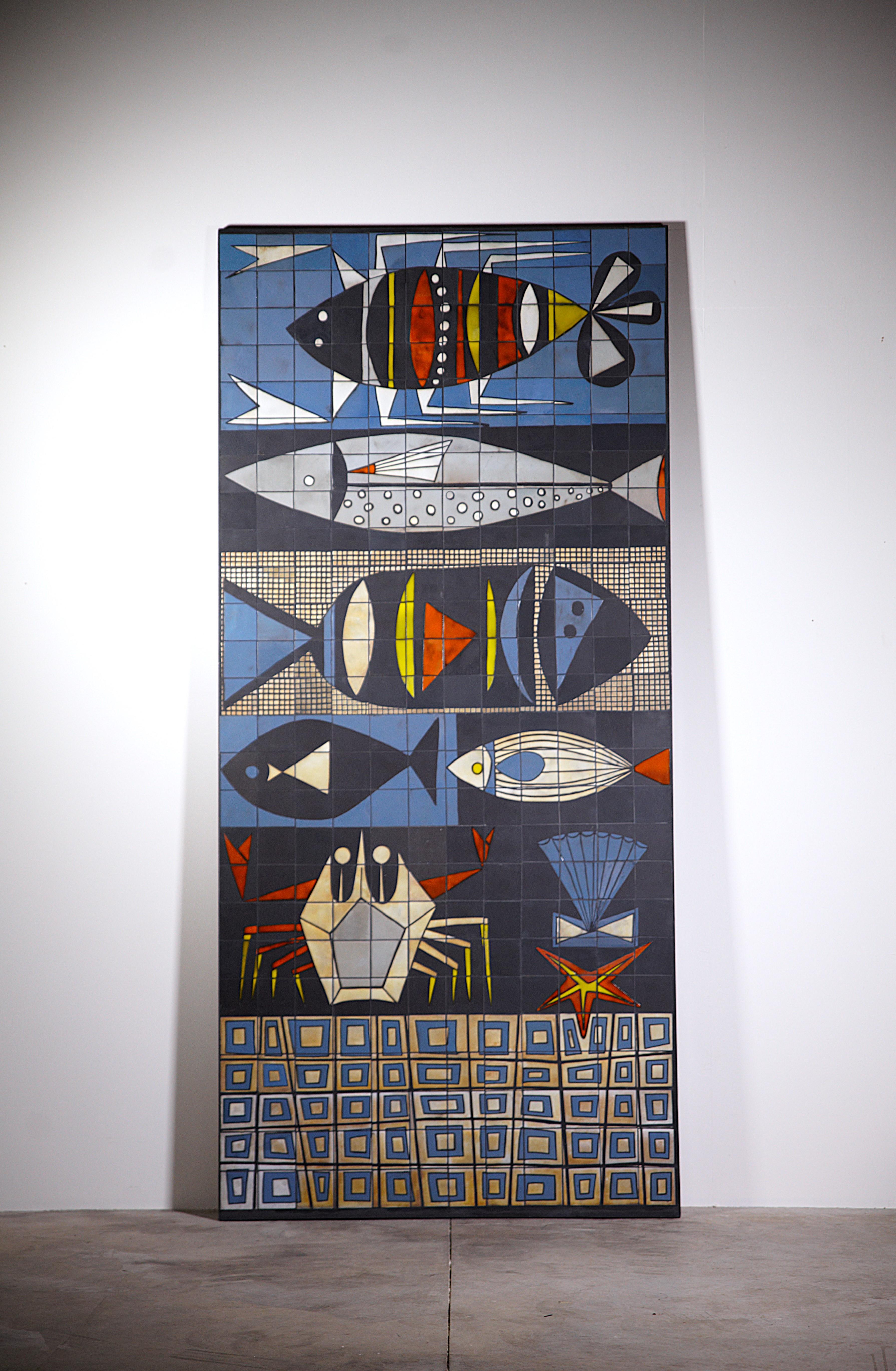 Eine beeindruckende keramische Wanddekoration von Roger Capron Vallauris Frankreich 1950er Jahre (Französisch) im Angebot