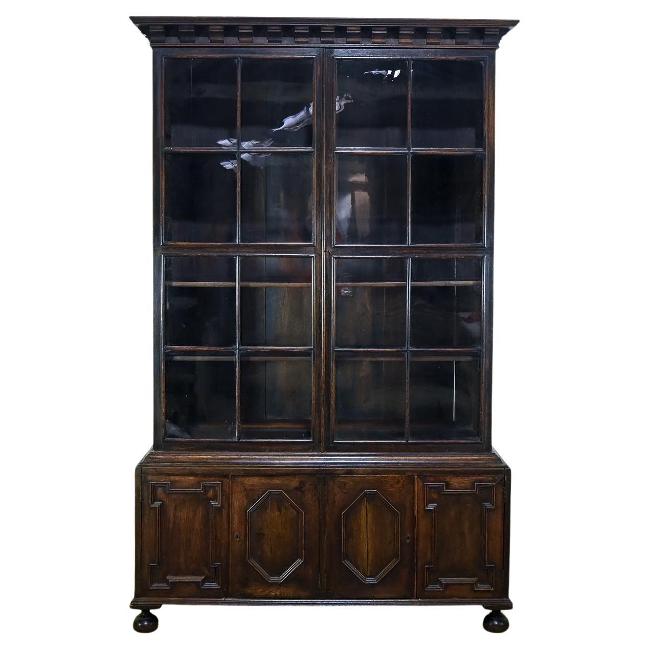 An Early 20th Century Glazed Oak Bookcase - In The Manner Of Samuel Pepys c.1910 For Sale