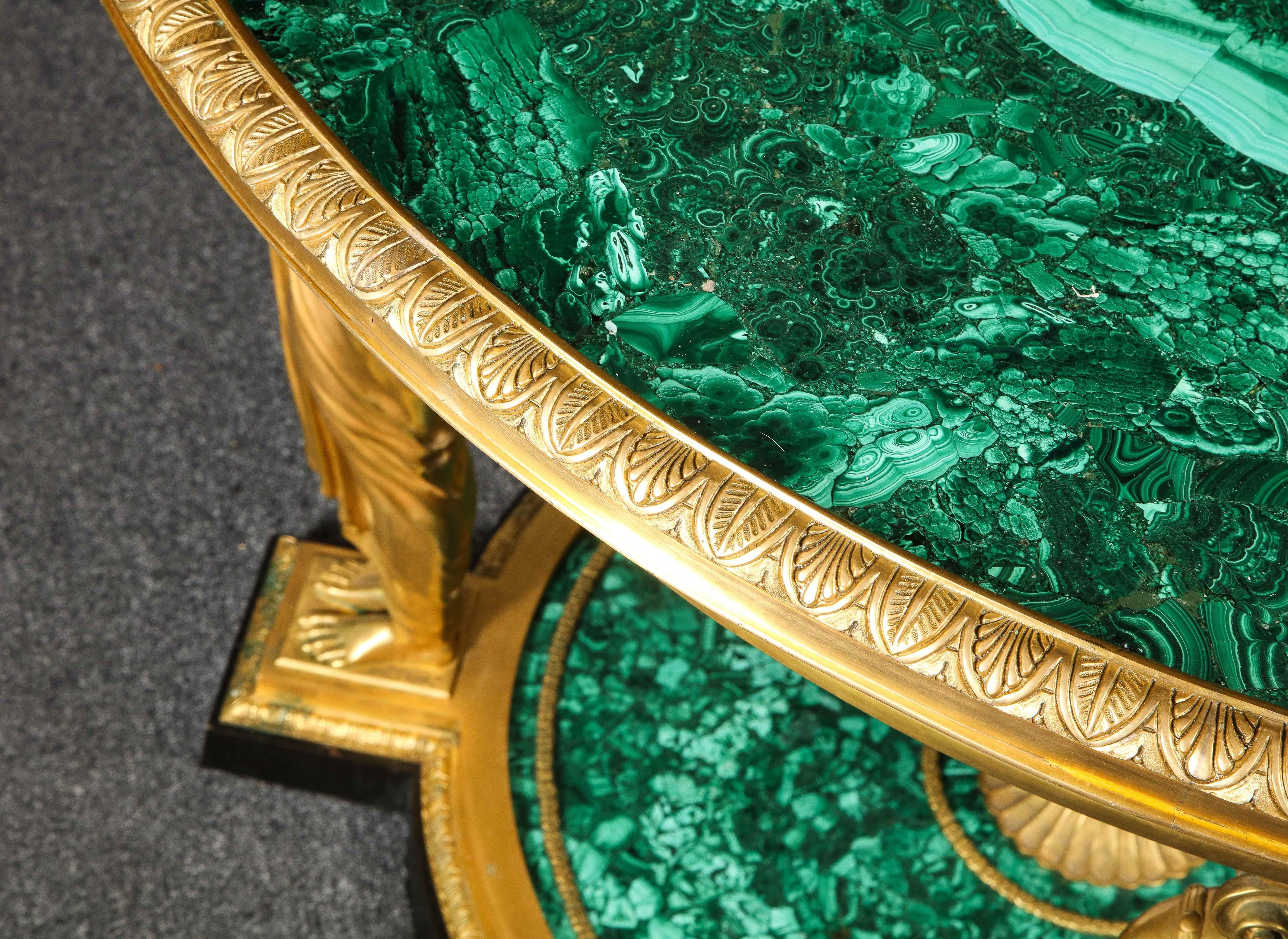 Impressionnante table centrale de style Empire en malachite et bronze doré d'après Desmalter en vente 5