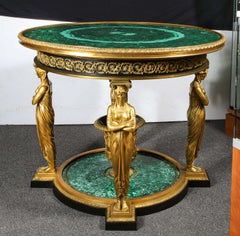 Impressive Empire Style Malachite and Ormolu Center Table After Desmalter