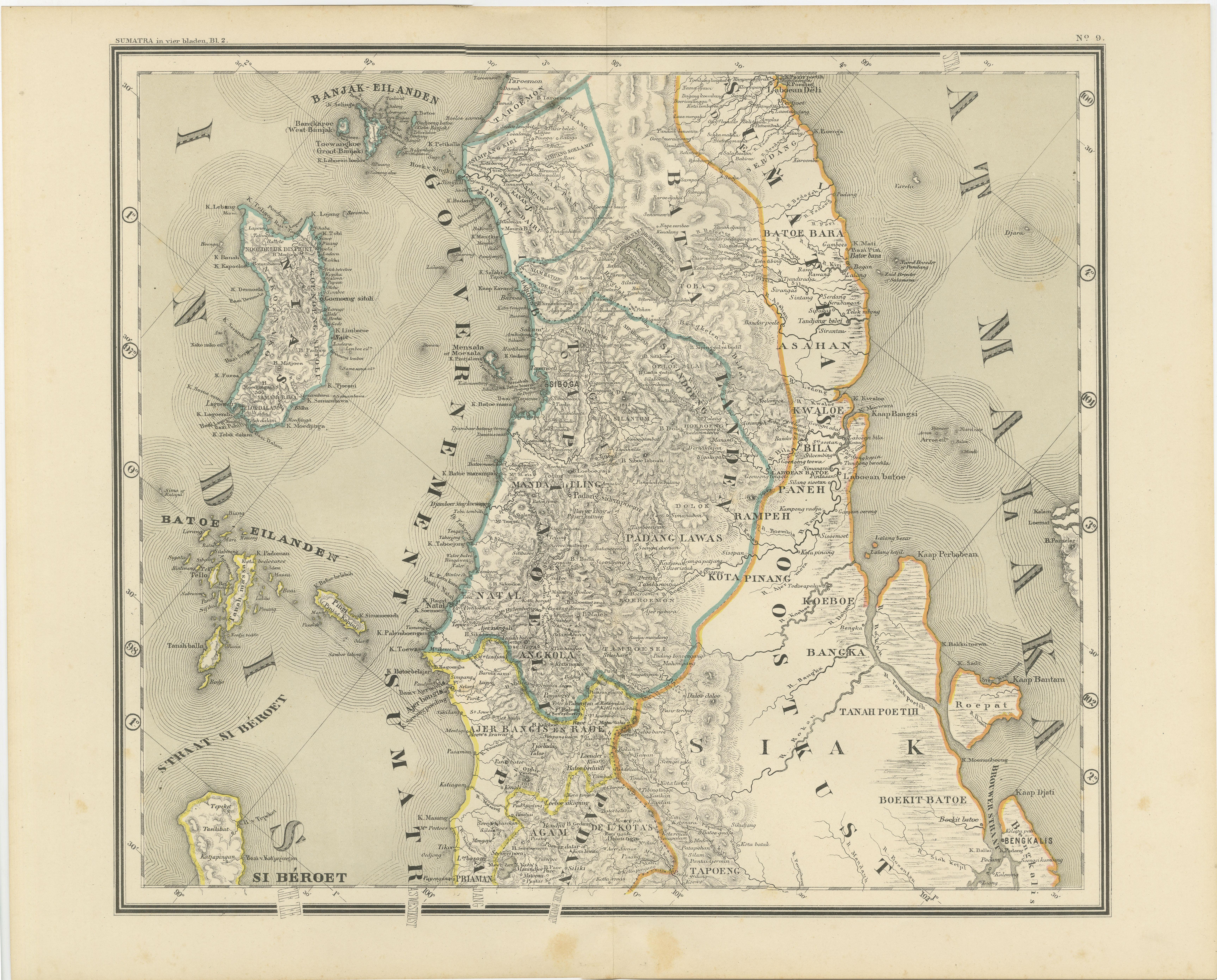 Impresionante juego de cuatro mapas de Sumatra de las Indias Orientales Holandesas, 1884 Holandés en venta