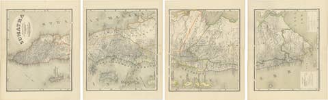 An Impressive Four-Sheet Map Set of Sumatra from the Dutch East Indies, 1884