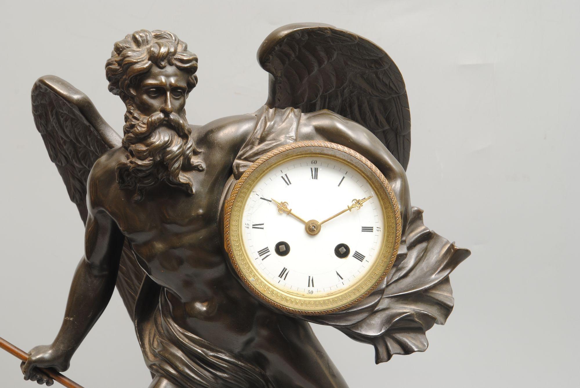 An Impressive French Bronze of Chronos Holding a Clock Under His Arm For Sale 1