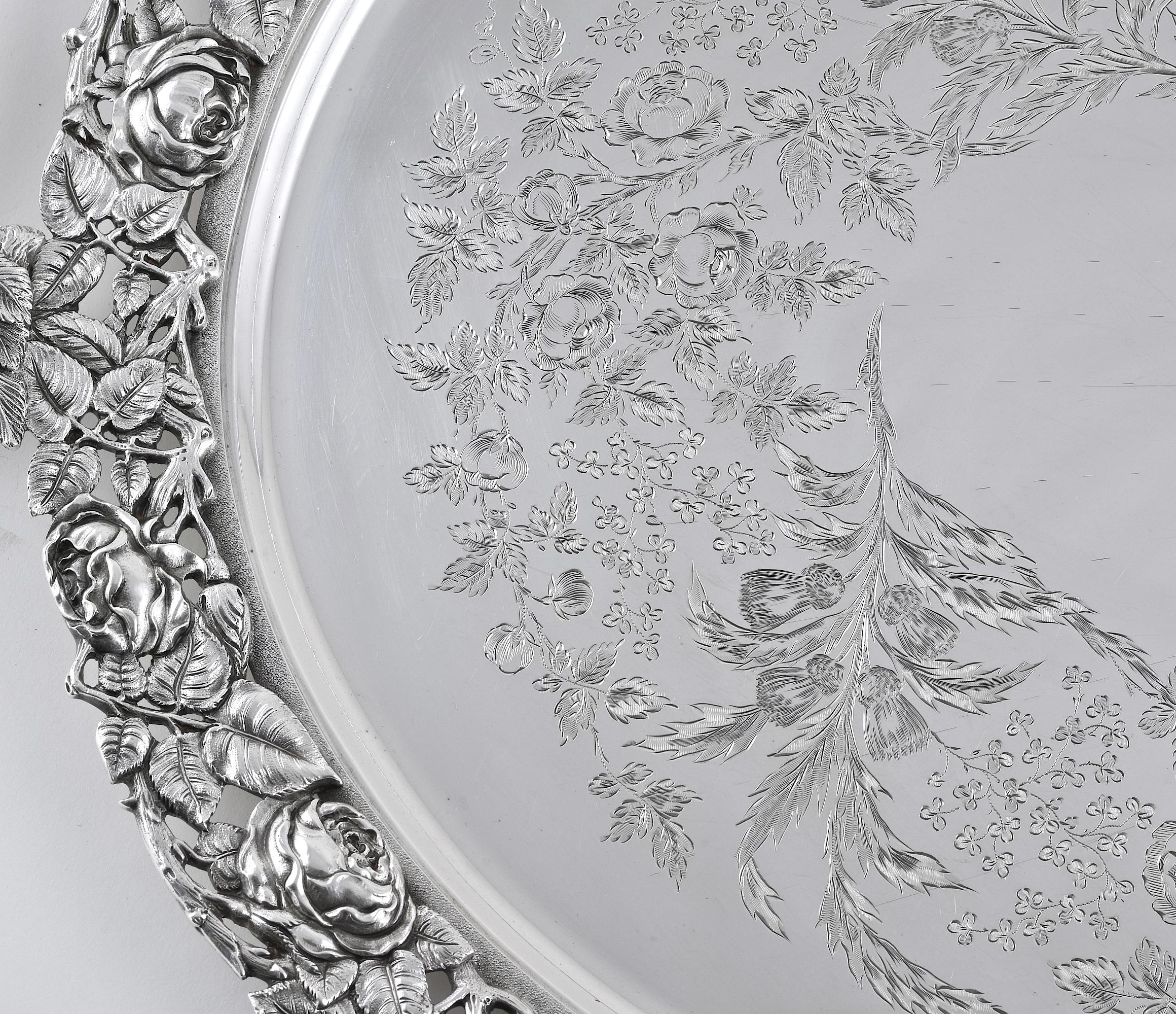European An Impressive & heavy quality sterling silver tray For Sale