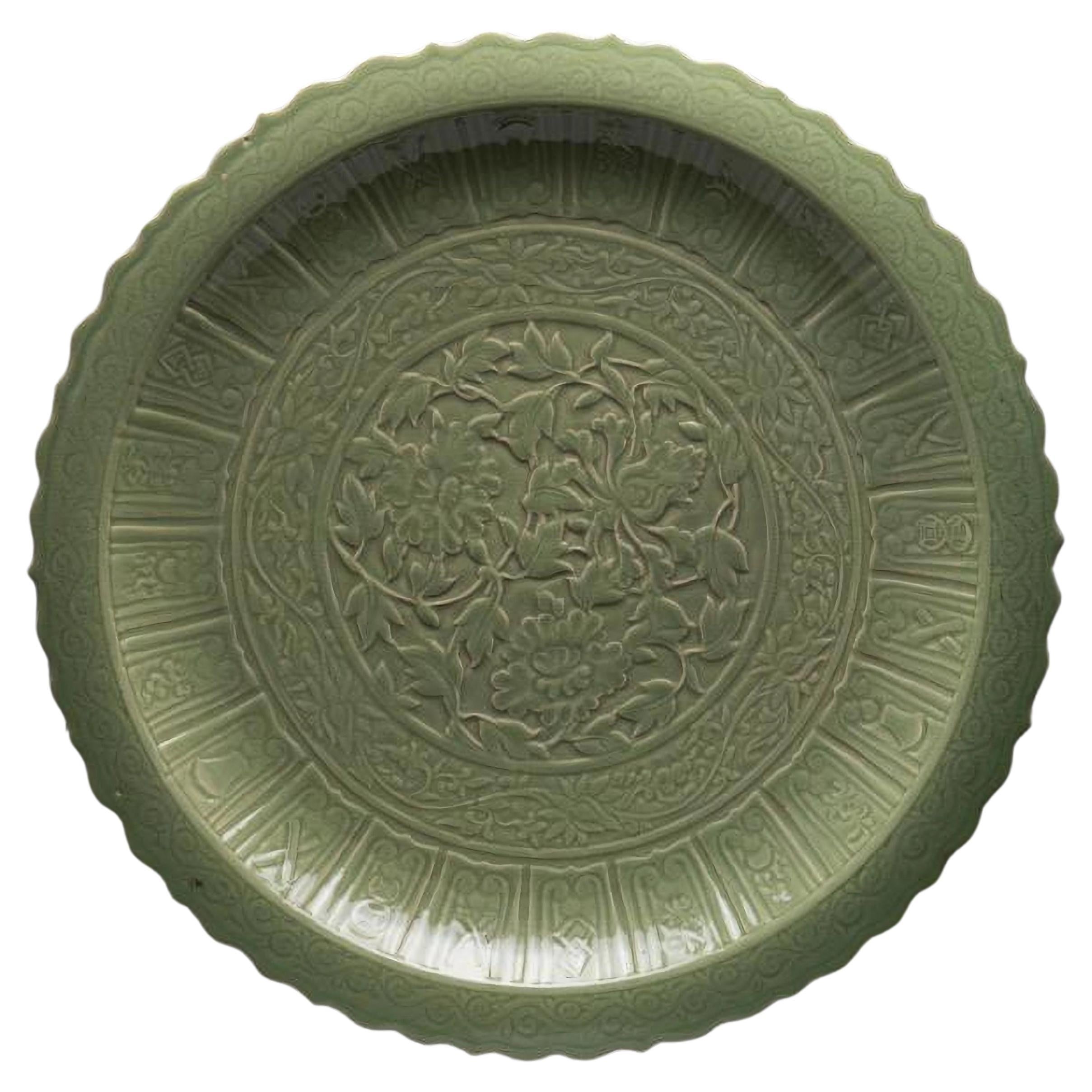 An Impressive Large Celadon Charger, 20th Century For Sale