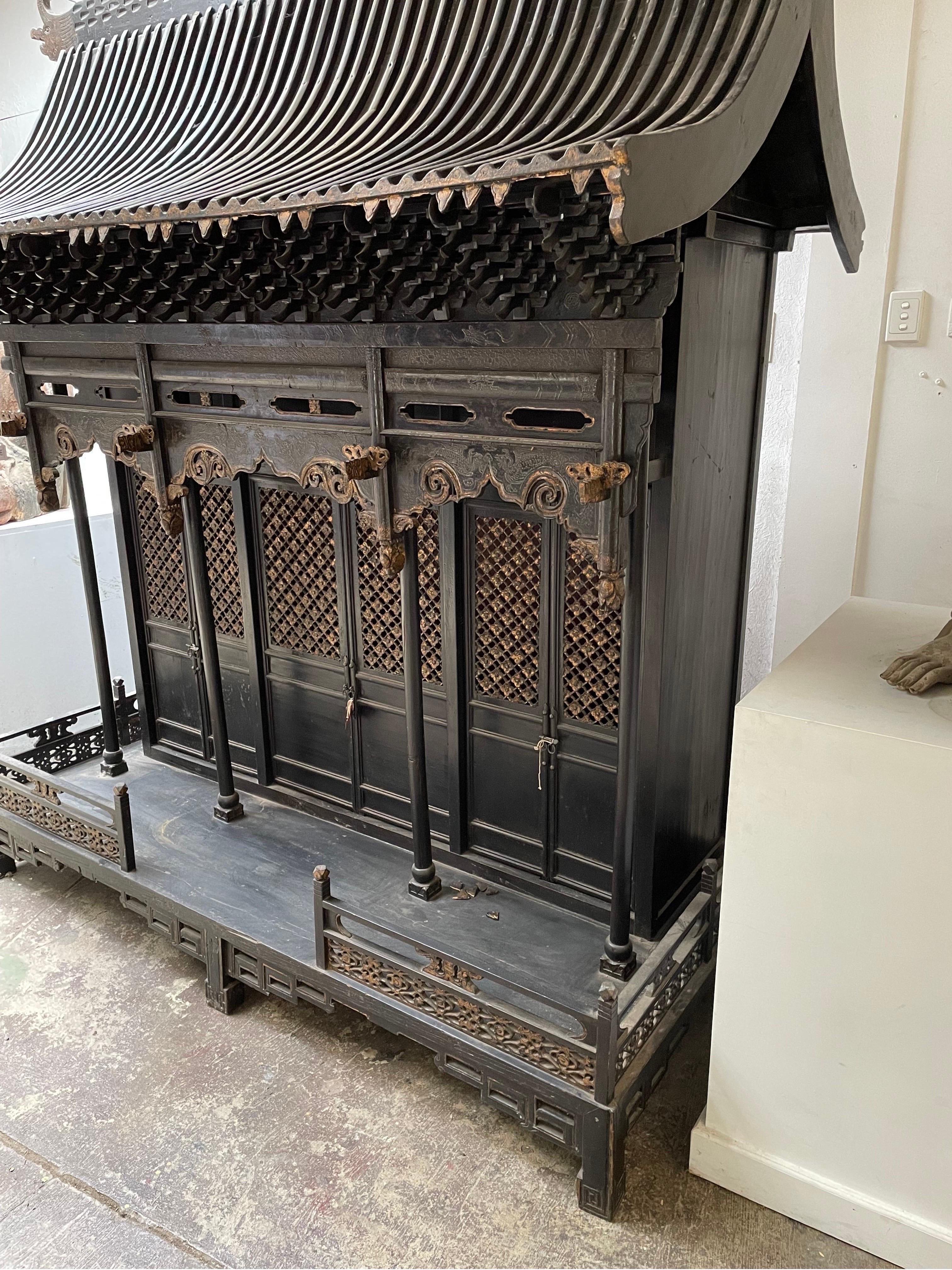 Hardwood An Impressive Large Chinese Black Lacquered Wood Temple, Late 19th Century For Sale