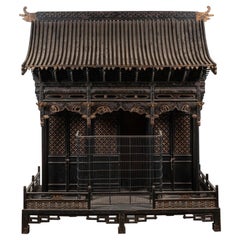 Antique An Impressive Large Chinese Black Lacquered Wood Temple, Late 19th Century