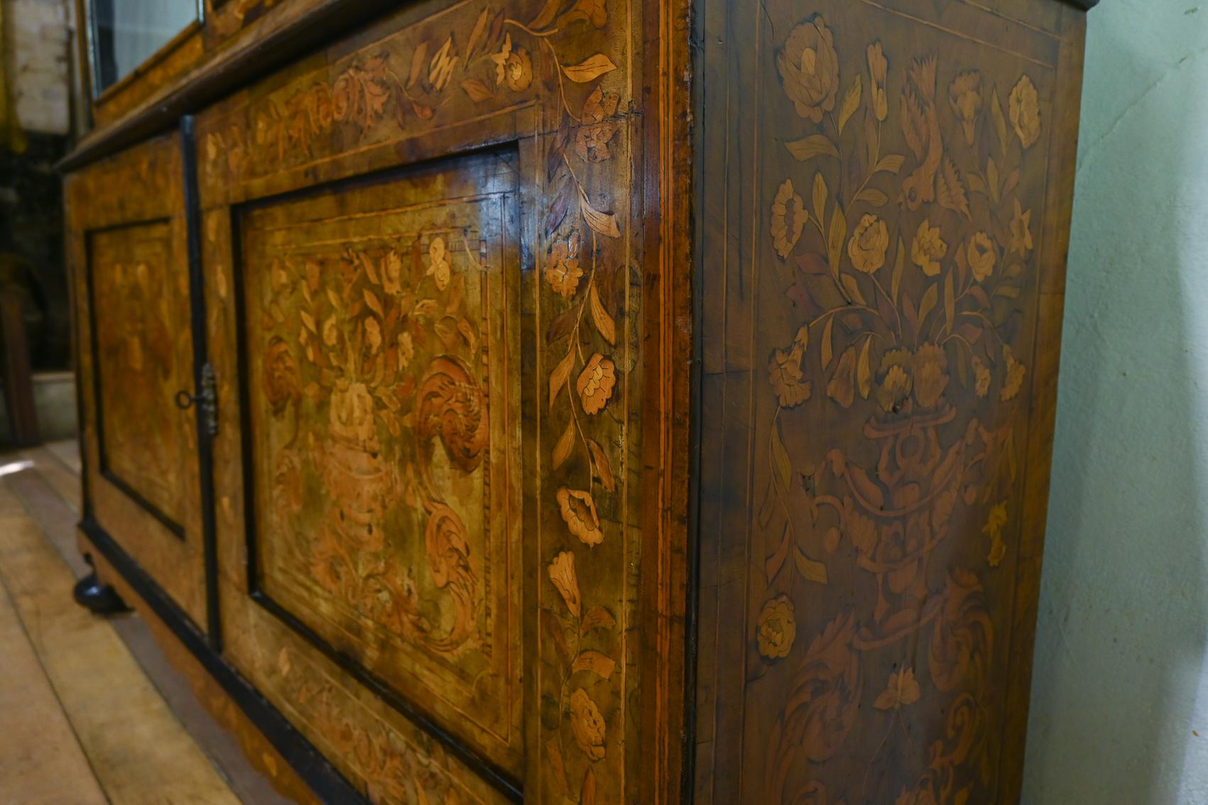 An impressive Late 18th Century Dutch Marquetry Inlaid Vitrine Cabinet 1