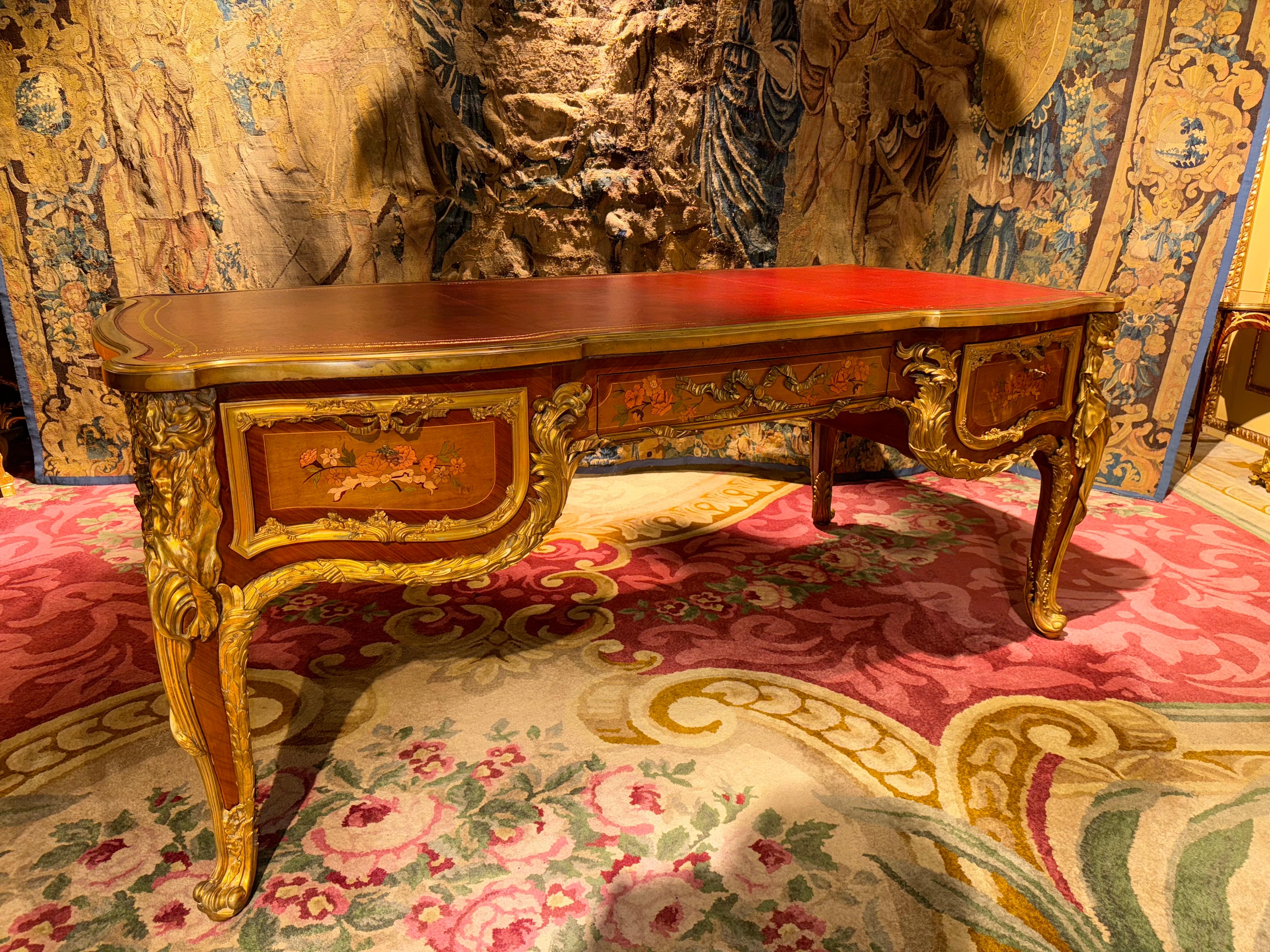Hand-Carved Impressive Louis XV Style Bureau Plat/Writing Desk, after Riesener & J.Oeben For Sale