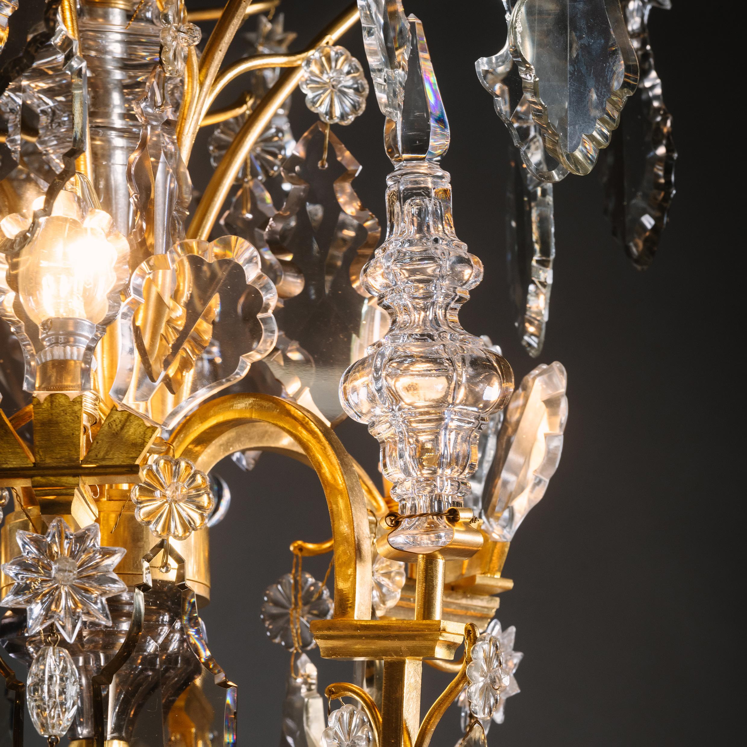 20th Century Impressive Louis XV Style Gilt-Bronze and Cut-Crystal and Moulded-Glass Fifte For Sale
