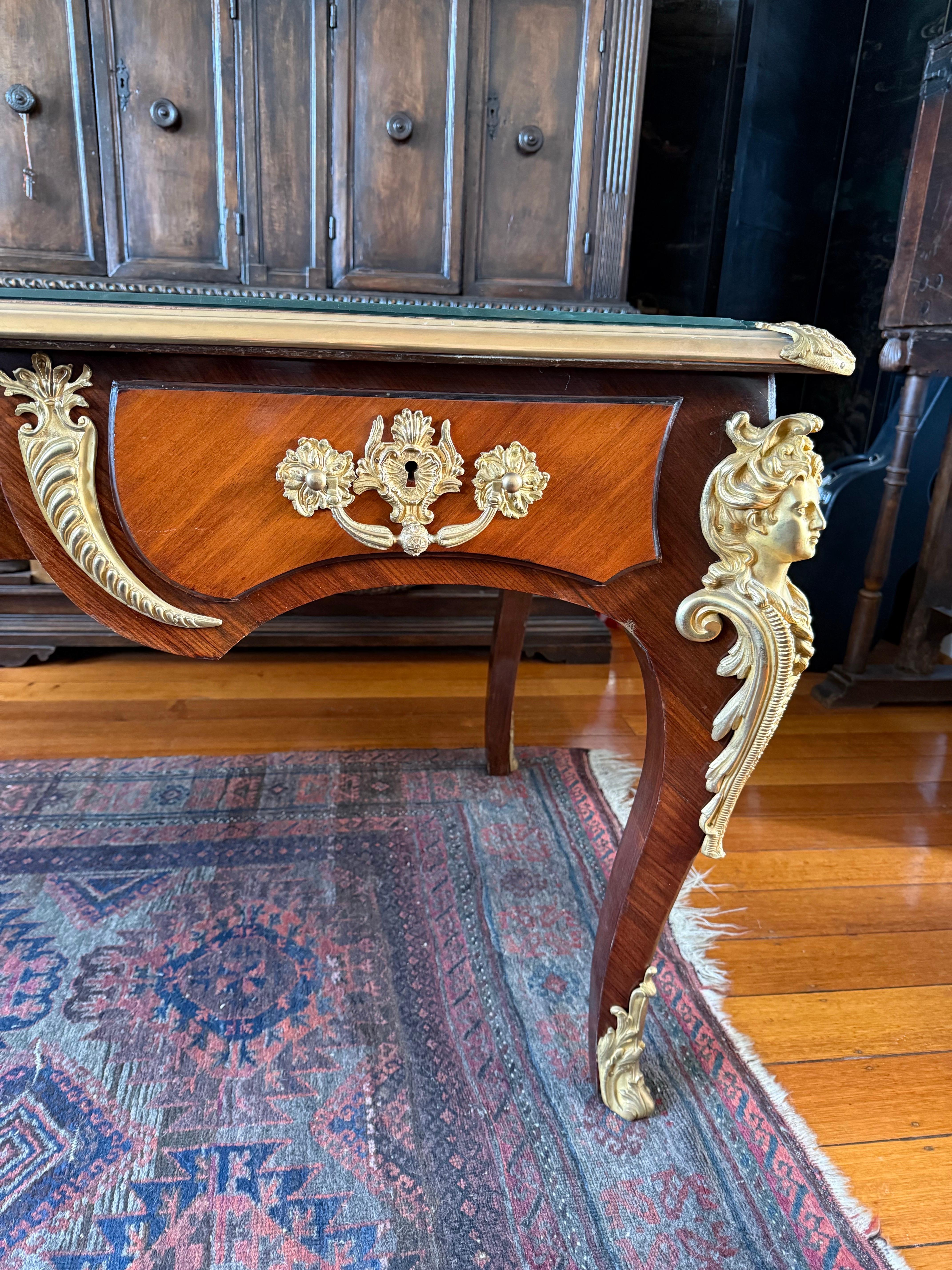 An Impressive Louis XV Style Gilt Bronze Mounted Bureau Plat, 19th/20th Century In Good Condition For Sale In ARMADALE, VIC