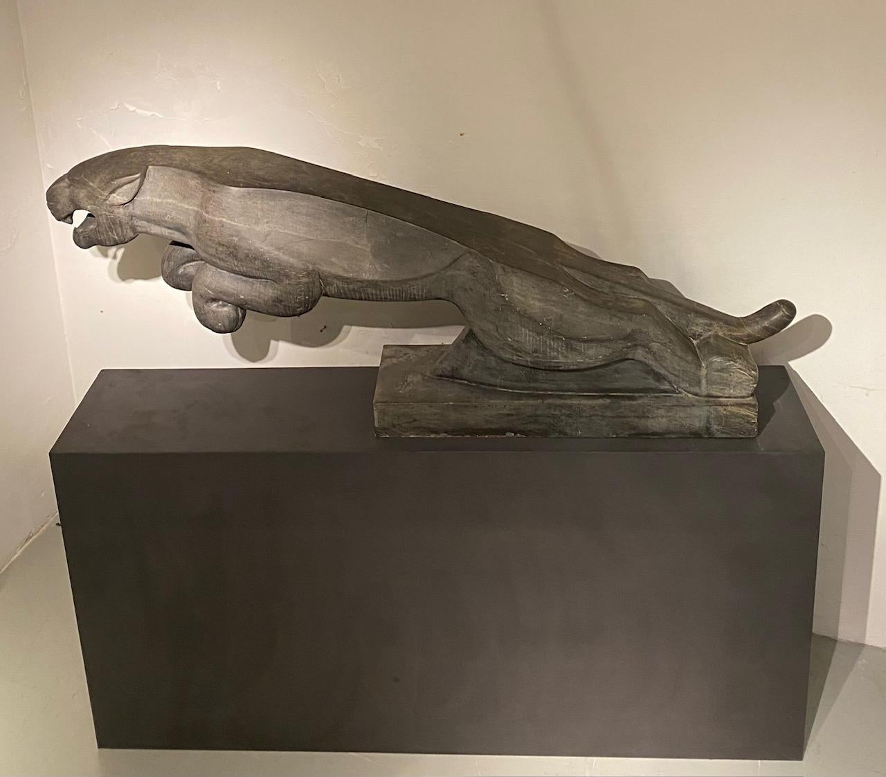 An impressive mid 20thC. life size Art Deco stone Jaguar. 

Provenance: private collection Athens, Greece.

Note: old restorations on the tail

Dimensions: 

H75 x L200 x D38cm.
H29.53 x L78,74 x D14,9 inch.
