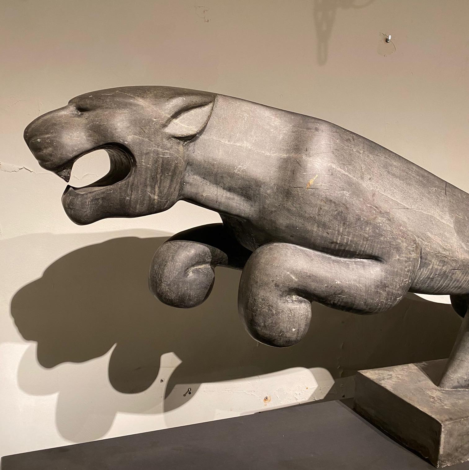 Mid-20th Century An impressive mid 20thC. life size Art Deco stone Jaguar. For Sale
